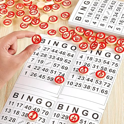 Miniatura 3 de Tarjetas de juego de papel de bingo, tarjetas de bingo con números de madera, tarjeta de juego de bingo familiar, suministros de juego para