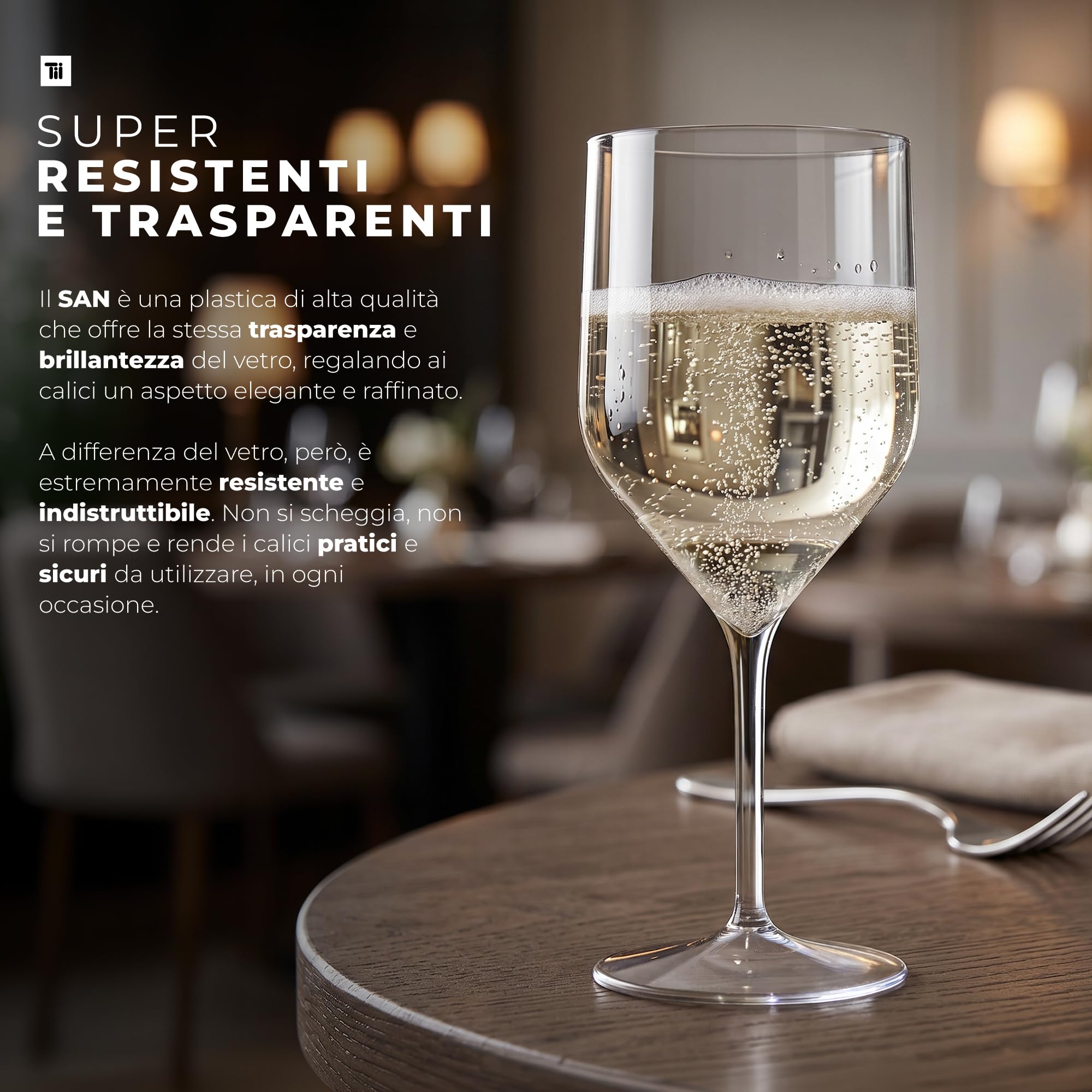 TUNDRA - Set 6 Calici Plastica | CROISIERE 25cl. | INFRANGIBILI, in SAN (Plastica Rigida), Riutilizzabili e Lavabili in lavastoviglie, per VINO, ACQUA, COCKTAIL, Flute CHAMPAGNE, (Trasparente)
