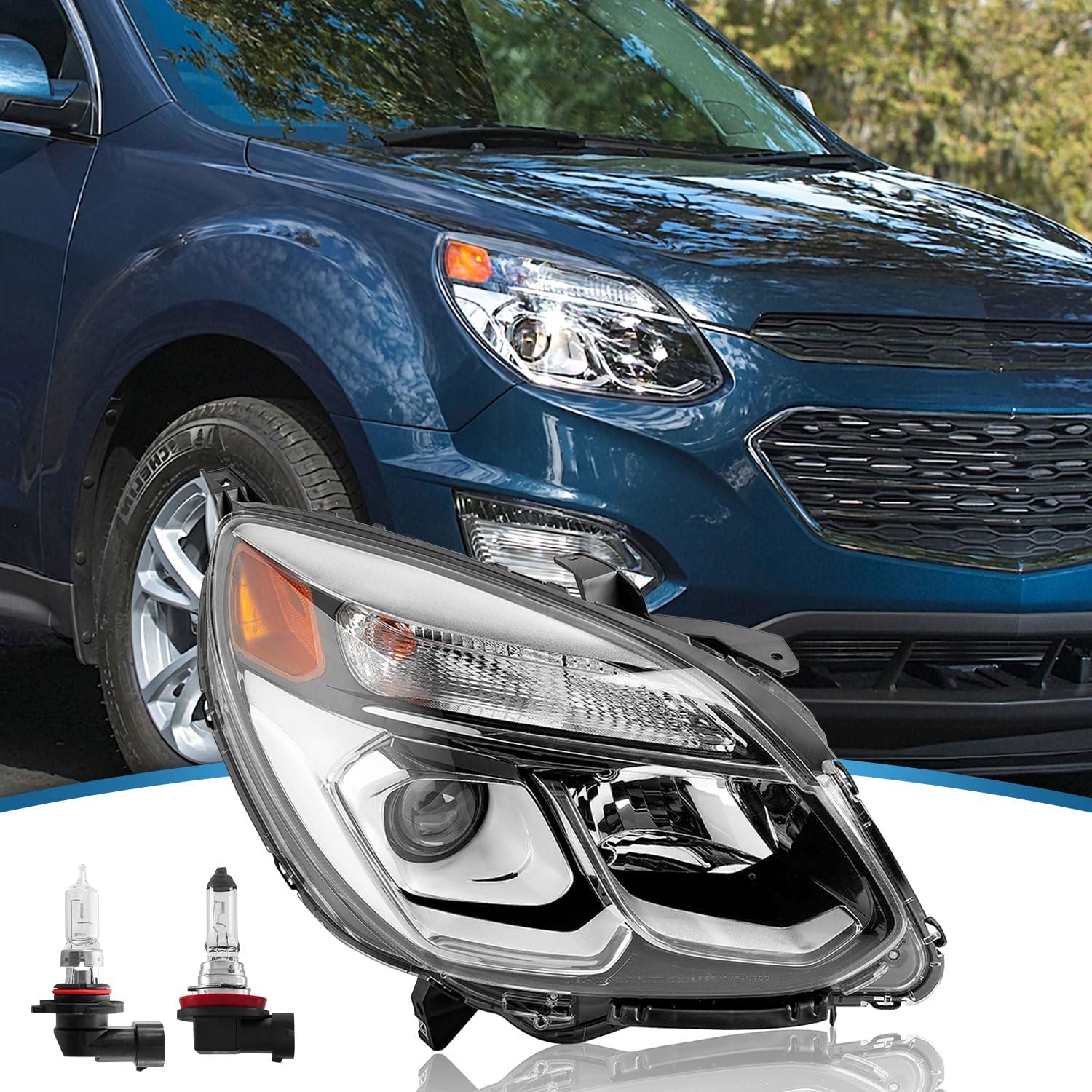 Compatible with 2016 2017 Chevy Equinox L/LS/LT/LTZ Headlight with Bulbs Projector & Halogen Type 84009752 84009751 (Passenger Side