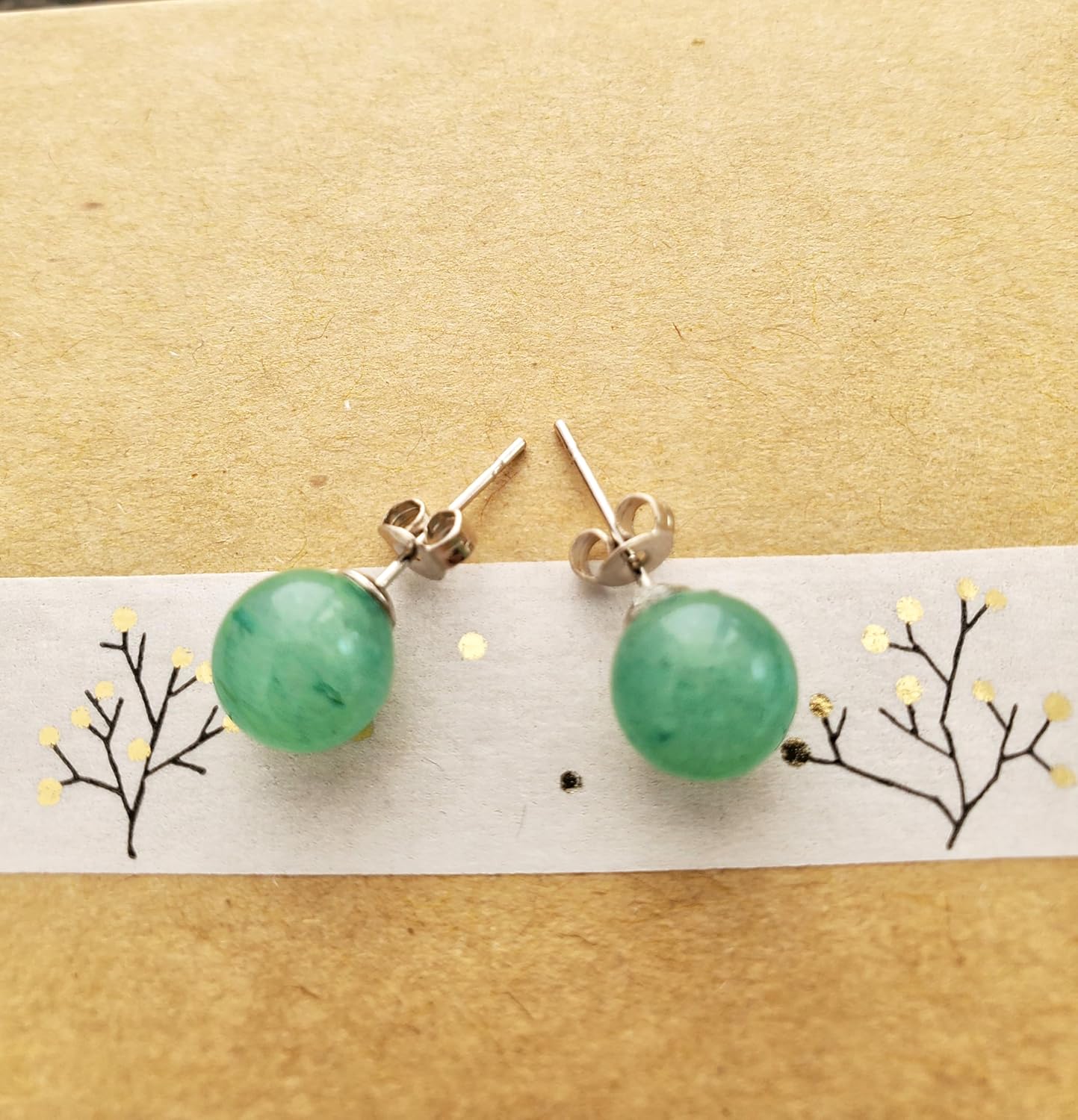 Jade Earrings Studs for Women Post Earrings Hypoallergenic Handmade Real Green Jade Jewelry for Women & Men Gift for Anniversary Graduation Back to School - Image 4