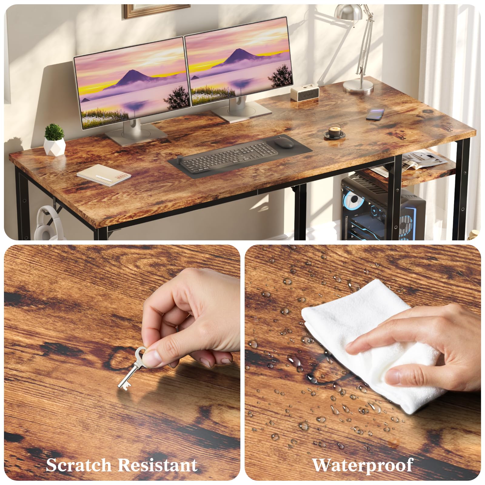 JUMMICO Scrivania 140 x 50 cm, Scrivania per Computer Scrittoio con 2 Ripiani a Sinistra o Destra, Separatore Regolabile, Tavolo da Lavoro Piano di Lavoro, Adatta per l'ufficio o il Soggiorno