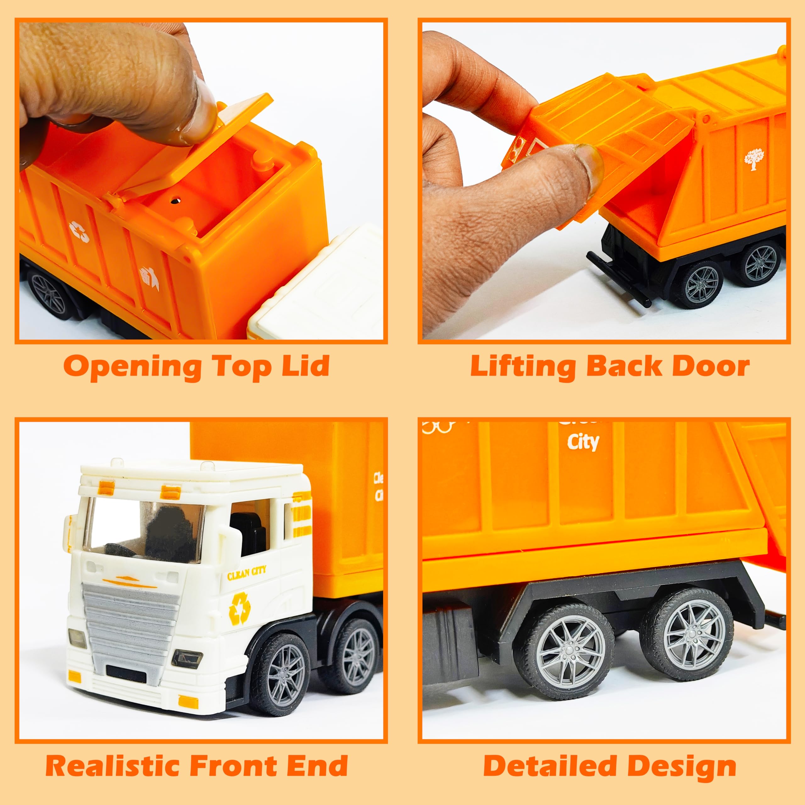 VGRASSP City Sanitation 8 Wheel Truck Toy for Kids - Friction Powered Garbage Dumper Toy Vehicle with Openable Top and Back Door - Color As Per Stock 4