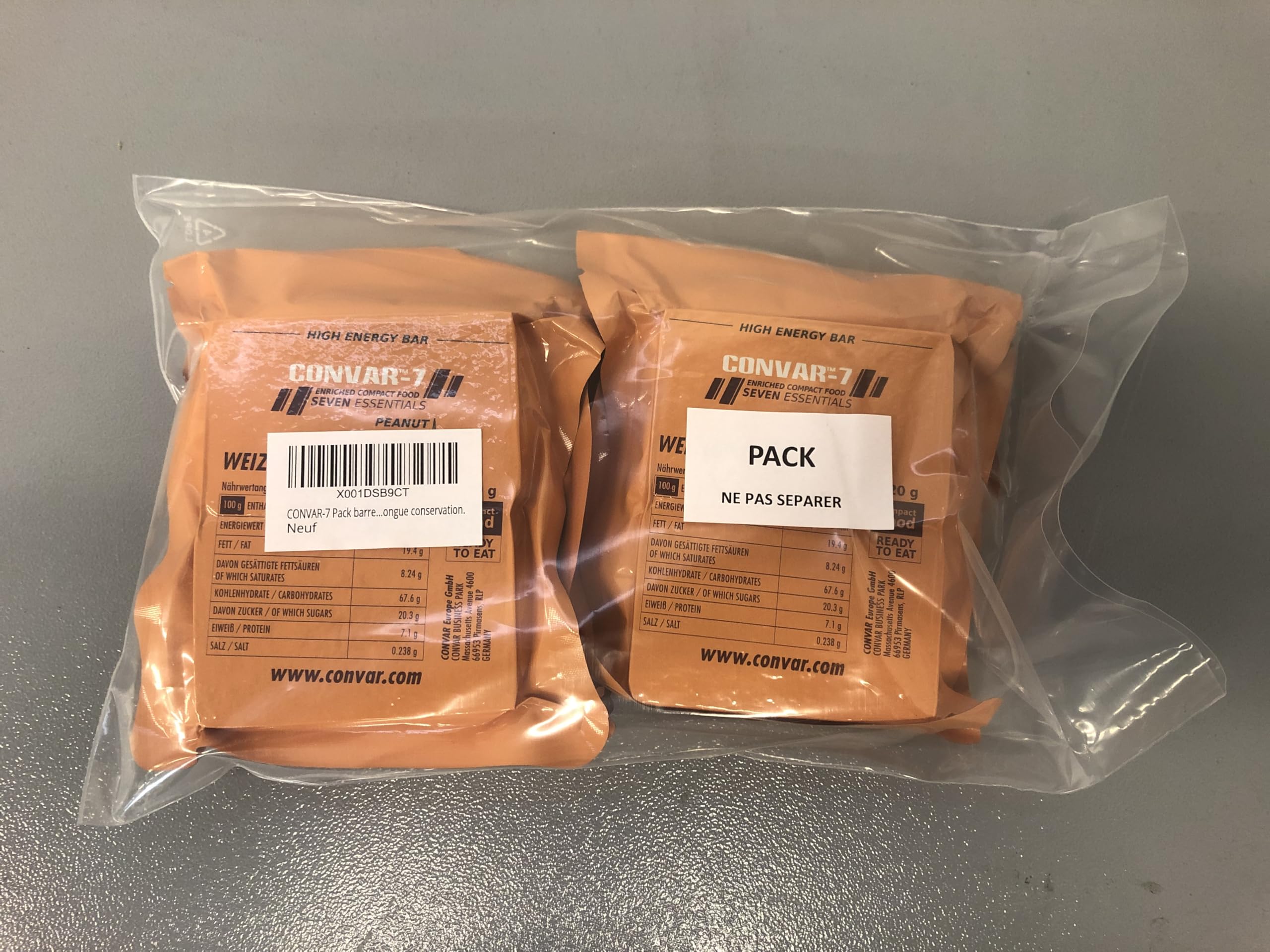 CONVAR-7 Pack Barretta energetica alle arachidi, per attività sportive e all'aperto, cibo di emergenza, razione di sopravvivenza. Gusto di arachidi, confezione compatta e lunga durata di conservazione