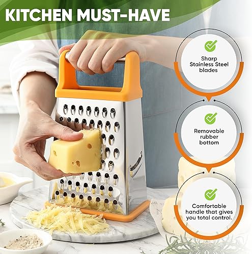 Miniatura 3 de Spring Chef Handheld Stainless Steel XL Parmesan Cheese Grater with Handle - 4 Sided Manual Box Grater for Kitchen - Dishwasher Safe Cheese Shredder