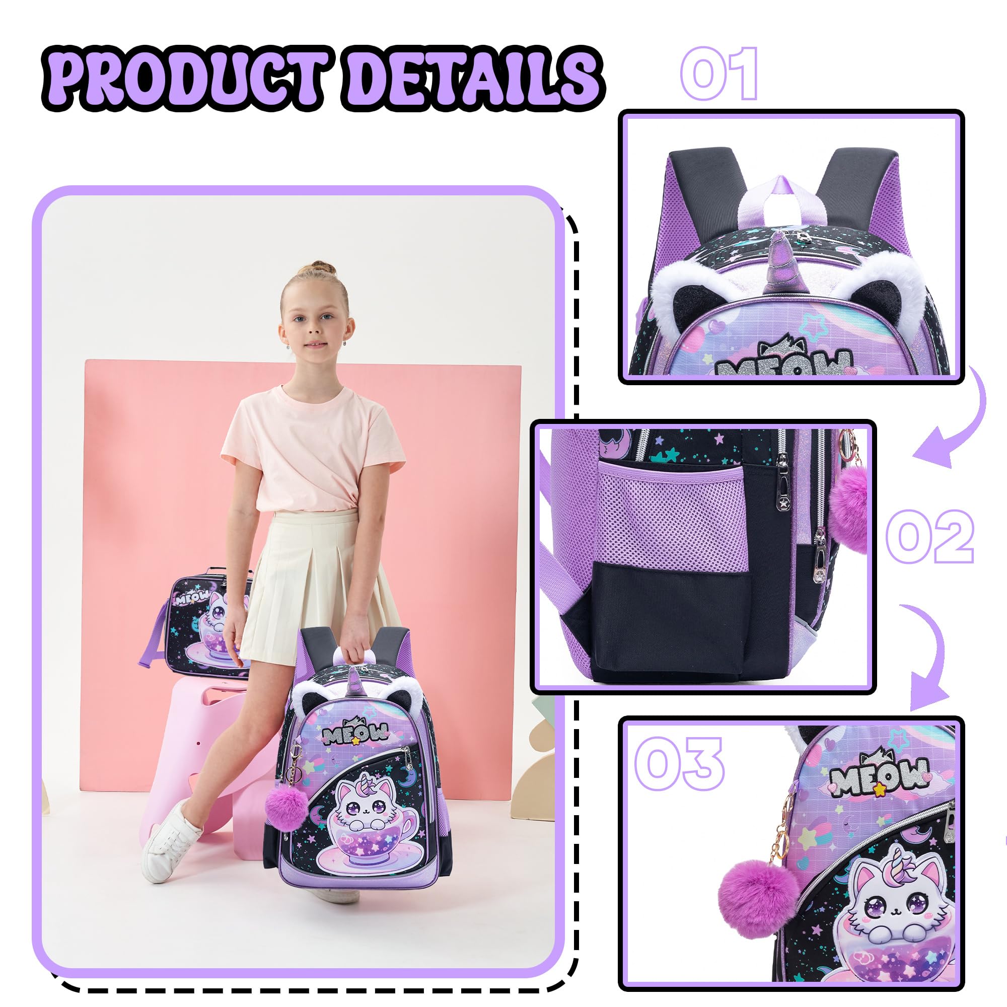 5tlg Kinderkoffer Set mit Rucksack, Kinder Reisekoffer mit Rucksack, Reisetasche für Kinder, Nackenkissen & Kofferanhänger, Reisetrolley mit Rollen für kinder Hartschalenkoffer für Jungen und Mädchen