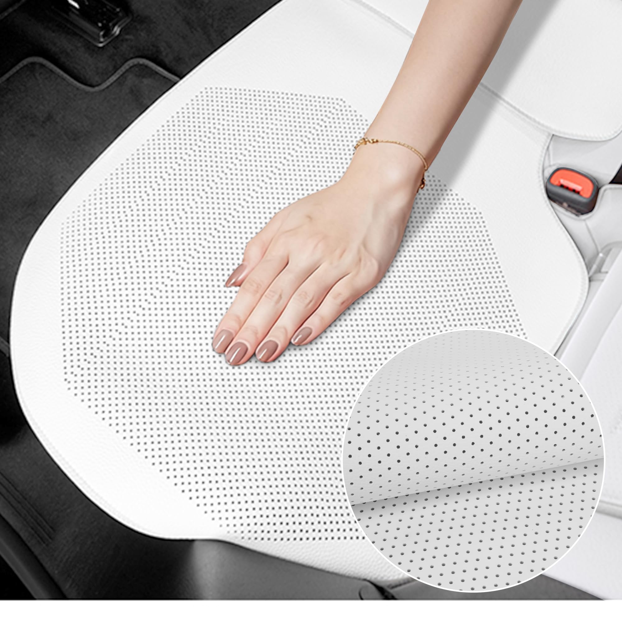 TOPABYTE Poduszka na fotel samochodowy, skóra nappa, ultracienka, oddychająca, antypoślizgowa, ochraniacz na siedzenie samochodowe, uniwersalna do większości samochodów, vanów, SUV-ów, ciężarówek, na
