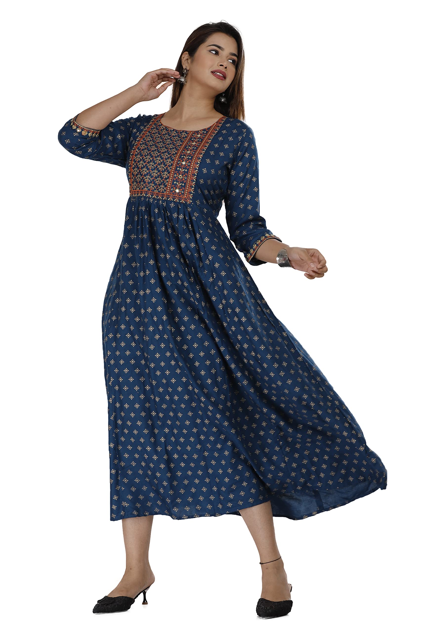 NANAK FEBWomens Embroidery Printed Rayon Anarkali Kurti for Girls Casual Wear Kurta