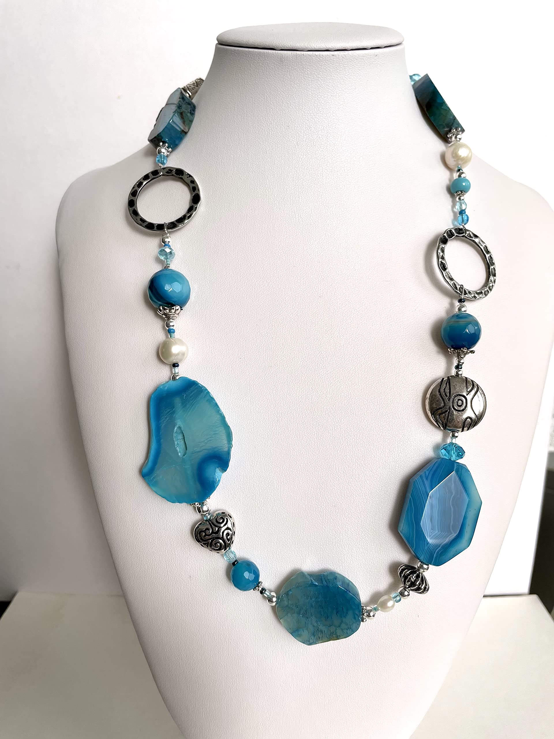 Collana lunga Donna in pietre dure turchesi "Deep Ice", regolabile