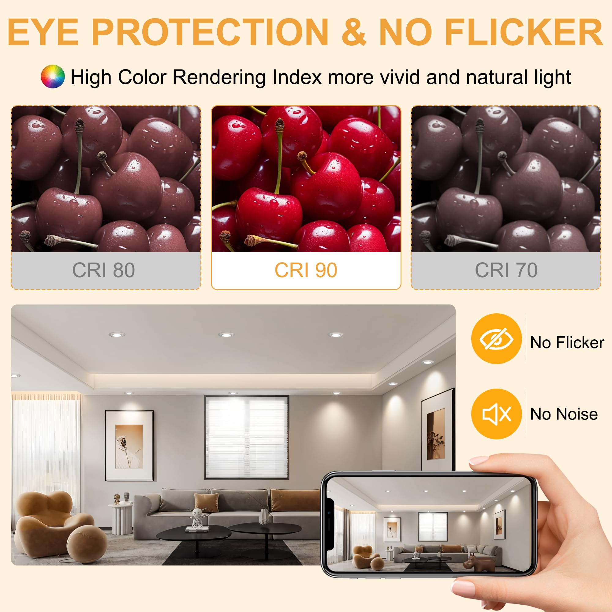 LED Einbaustrahler 230V Dimmbar 68mm 5.5W IP44 LED Spots Ultra Flach Deckenspots 45° Schwenkbar Einbauleuchten Warmweiß Neutralweiß Kaltweiß Einbauspots für Bad Wohnzimmer, Nickel 6er Set