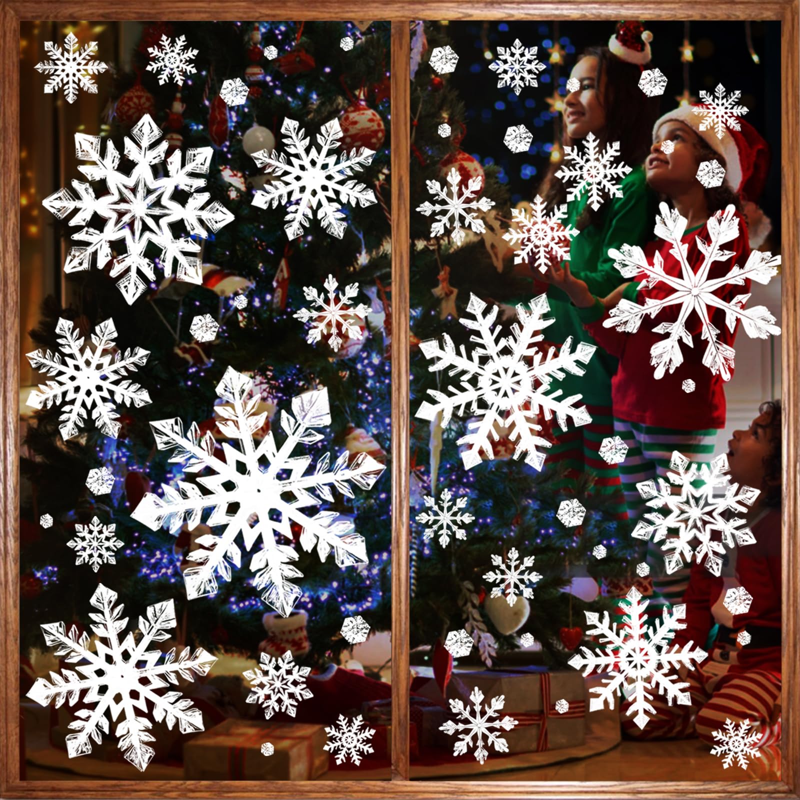 Extra Large Snowflake Clings for Windows - Christmas Winter Wonderland Decor, Holiday Glass Stickers