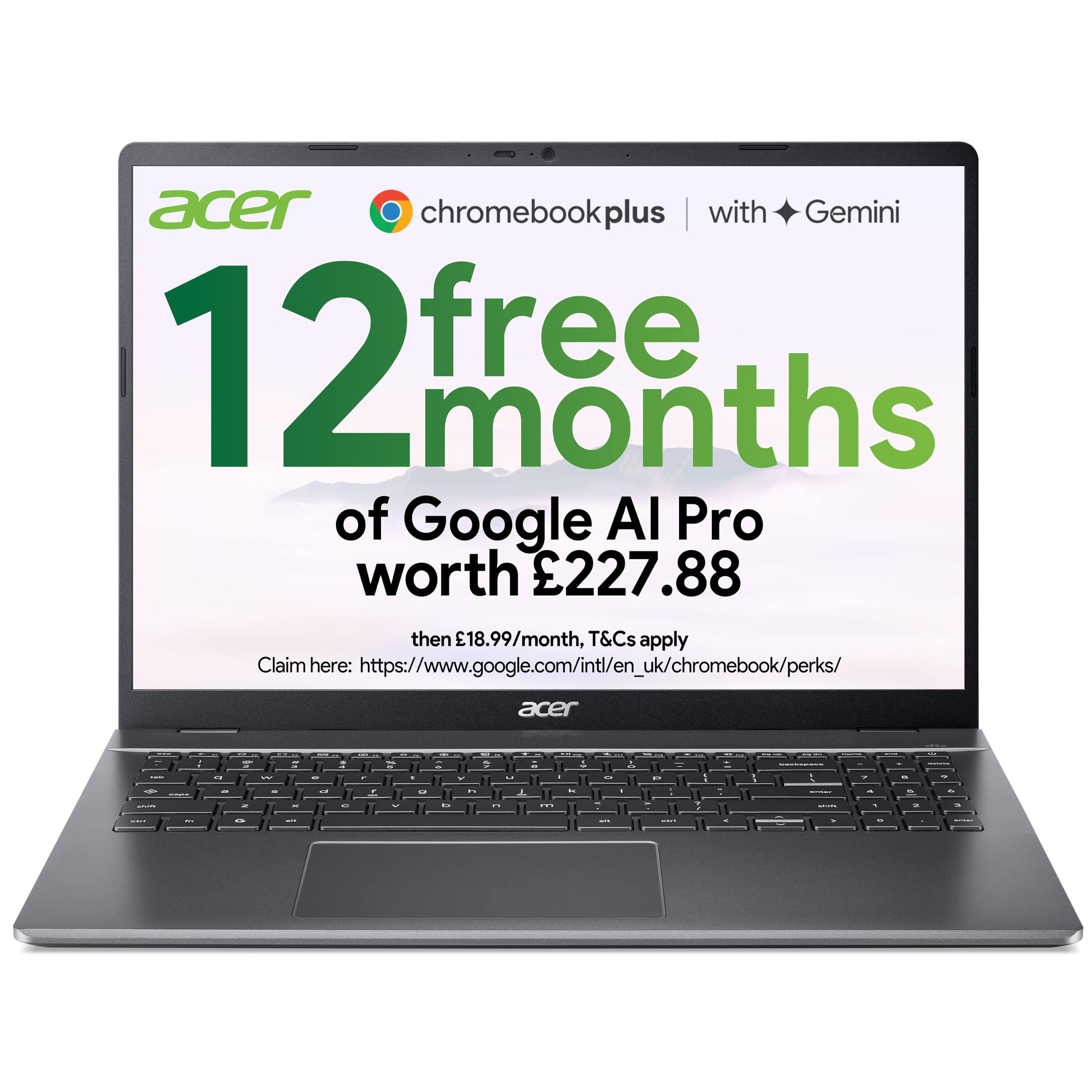 Acer Chromebook Plus 516 CB516-1H Laptop - Intel Core i3-1315U, 8GB, 256GB SSD, Integrated Graphics, 16" WUXGA, Chrome OS, Iron