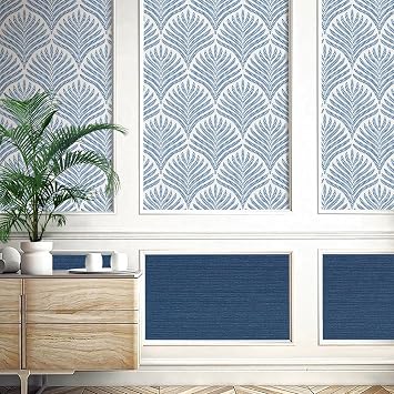 Cohoo Home Blue and White Peel and Stick Wallpaper Modern Navy Blue Contact Paper for Cabinets Drawers 17.3inW 197inL Boho Self-Adhesive Wallpaper Geometric Contact Paper Bathroom Bedroom Waterproof