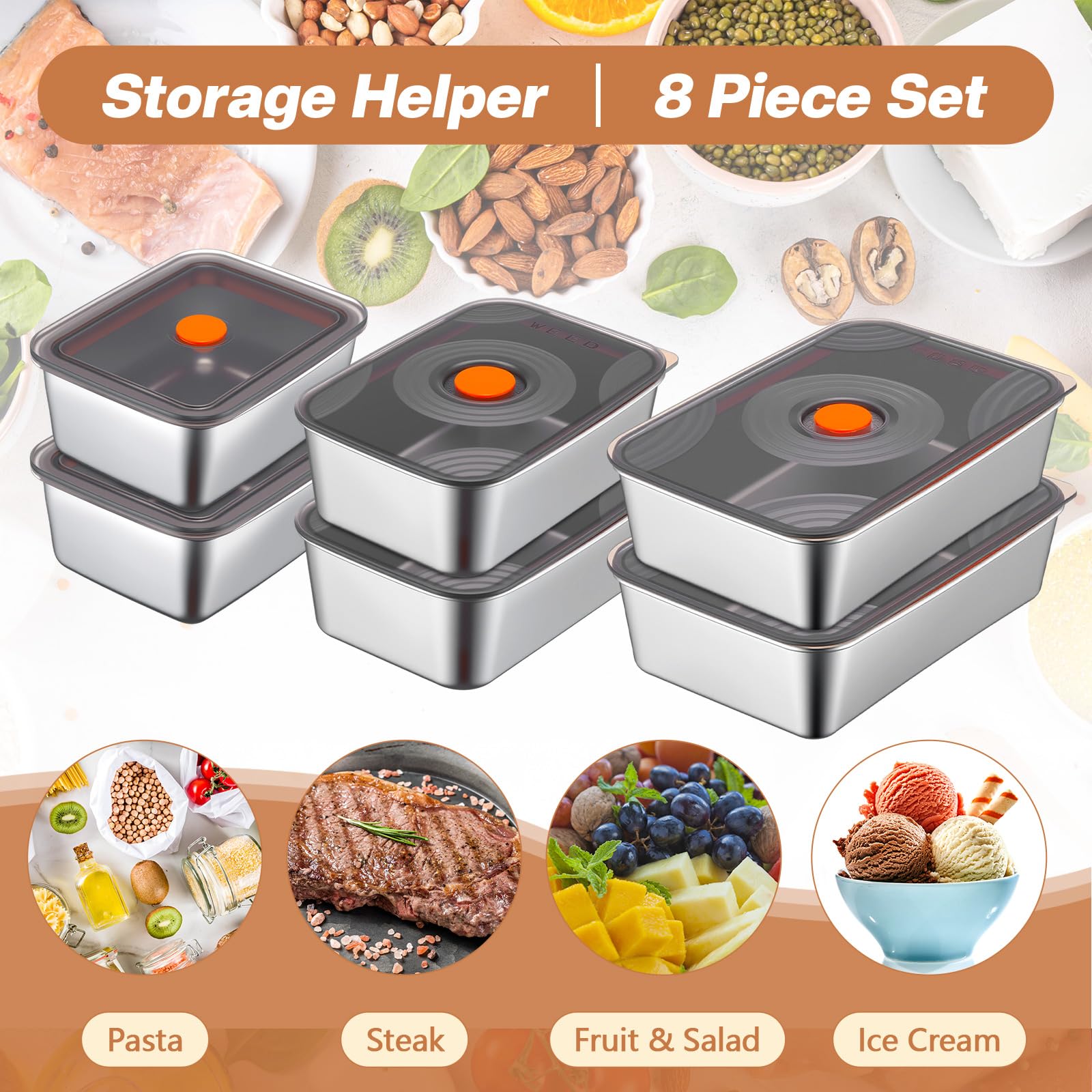 Layhit 12 Stück 6 Stück 18/34/1,701.0 g Edelstahl Frischhaltedosen mit Deckel Wiederverwendbare Metall Prep Fleisch Marinieren Container Obst Mittagessen Bento-Box Spülmaschinenfest