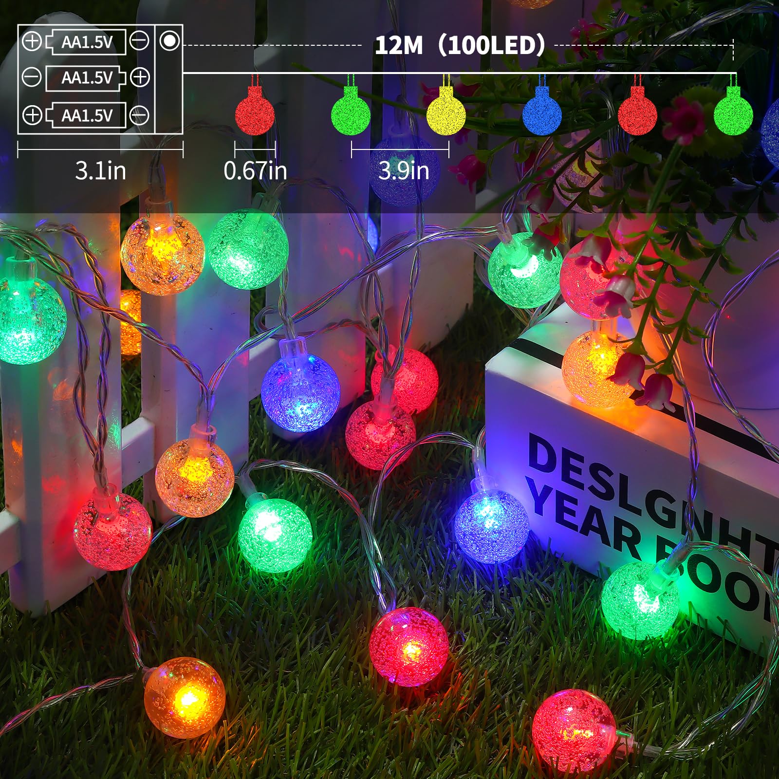 RJEDL Lucine Led Decorative A Batteria, 12M 100LED Catena Luminosa Con 8 Modi IP67 Impermeabile Controllo Remoto Luci Led A Batteria Para Halloween Navidad Interior Exterior Jardín Decoración.