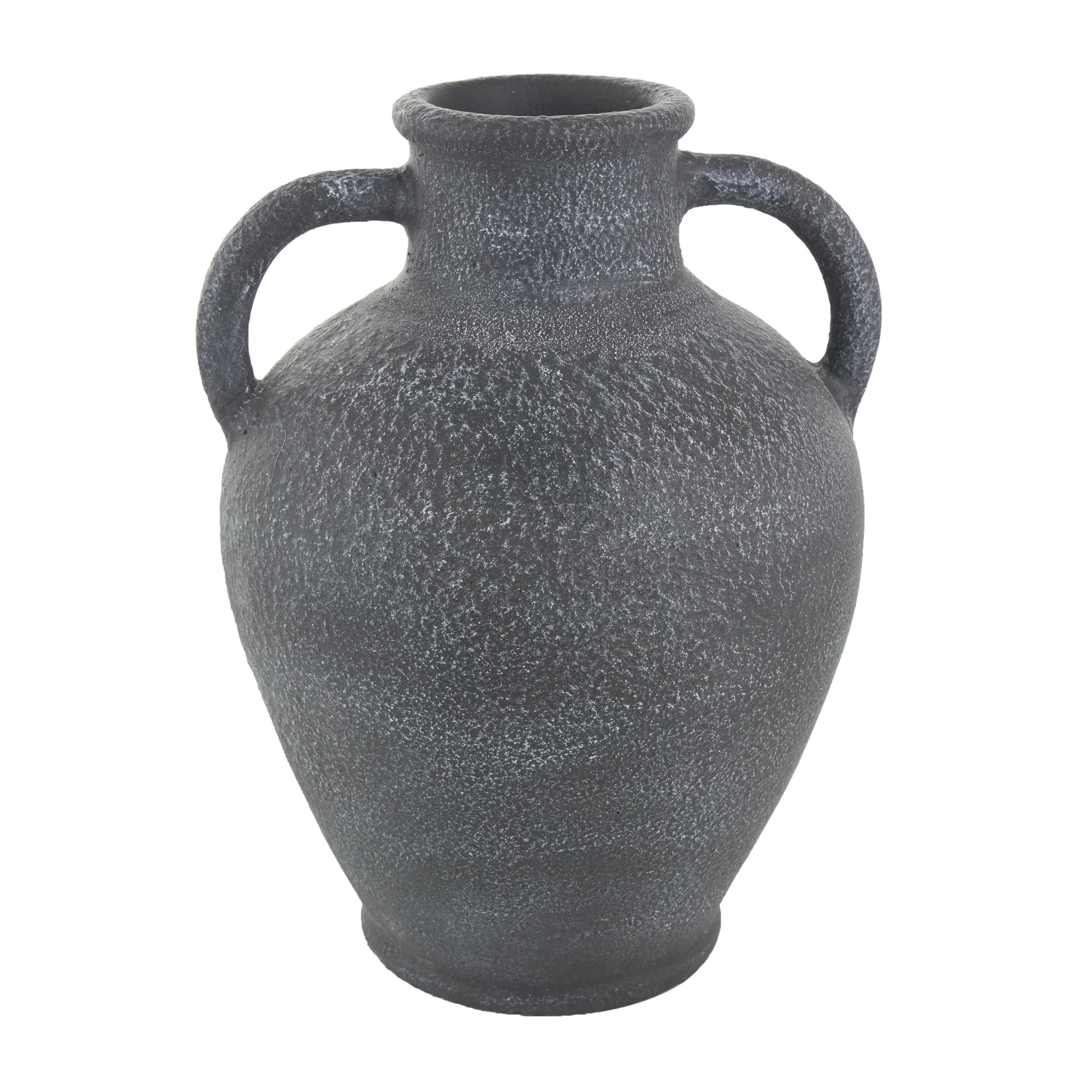 Photo 1 of Deco 79 Ceramic Decorative Vase Whitewashed Textured Amphora Centerpiece Vase with 2 Handles, Flower Vase for Home Decoration 11" x 11" x 16", Black