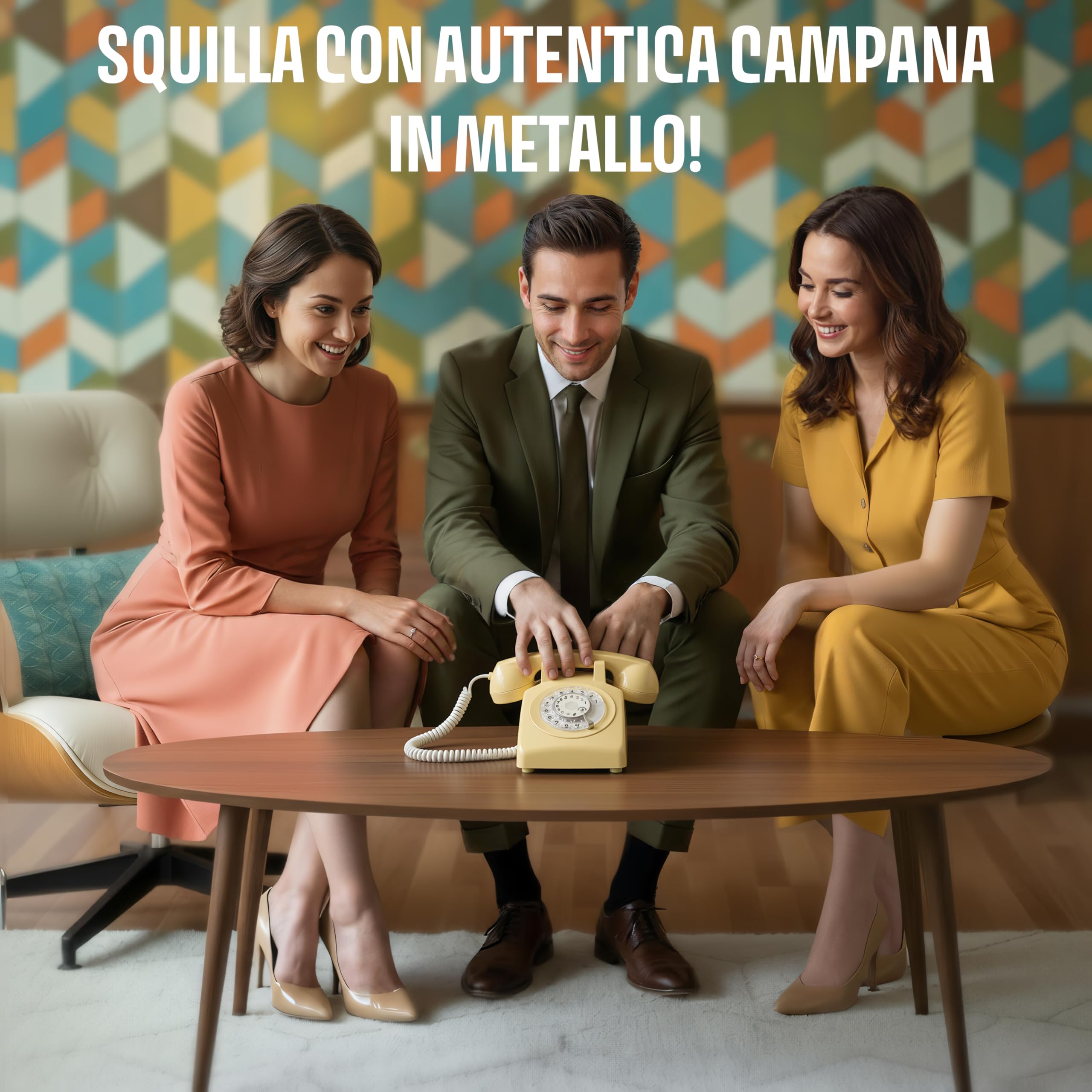 Opis Technology 60s Cable Telefono Vintage Fisso a Disco – Telefono Fisso Casa Retrò Anni 60 con Vera Suoneria Metallica e Disco Combinatore Meccanico – Beige