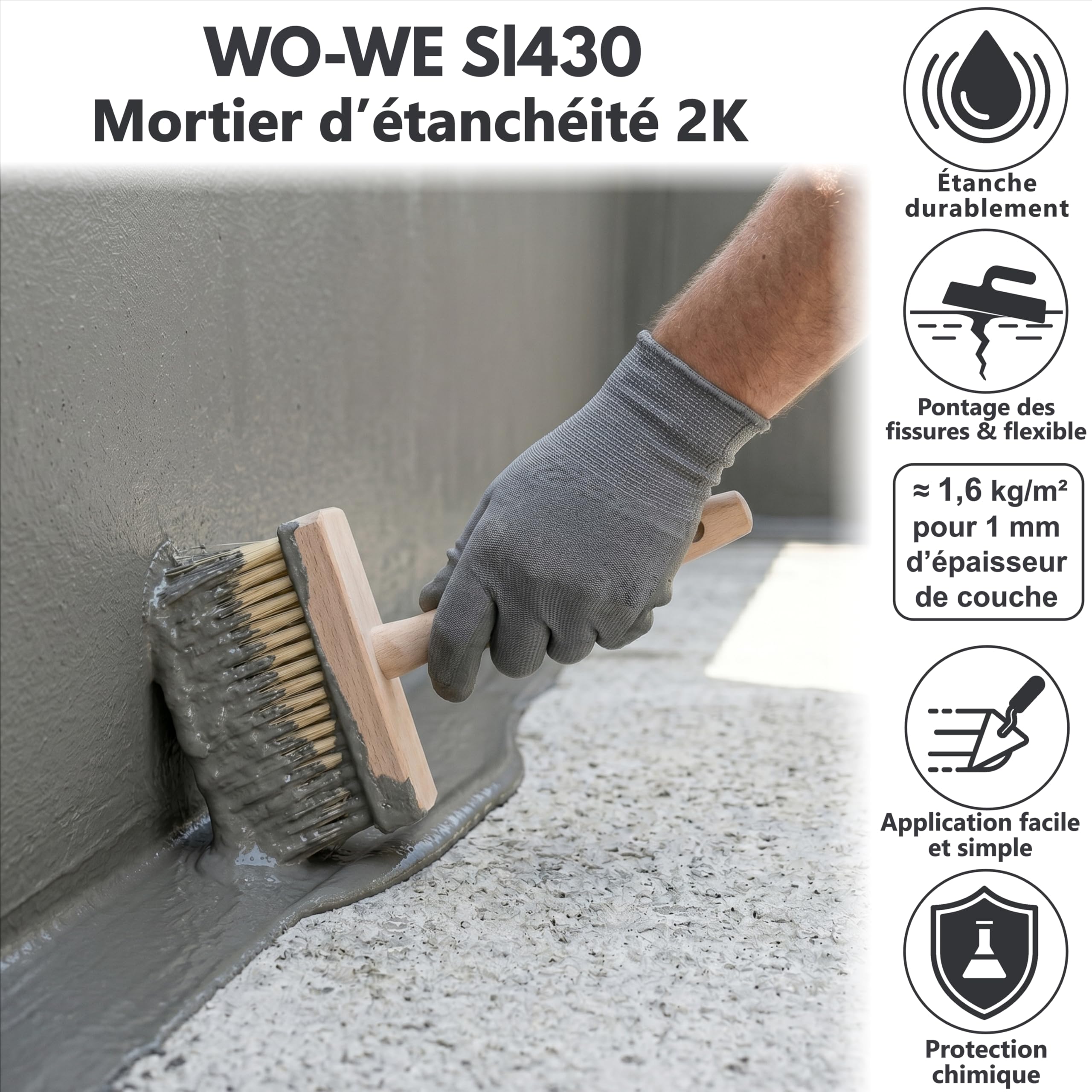 WO-WE Enduit d'étanchéité SL430 pour peinture piscine à base de résine - 10KG