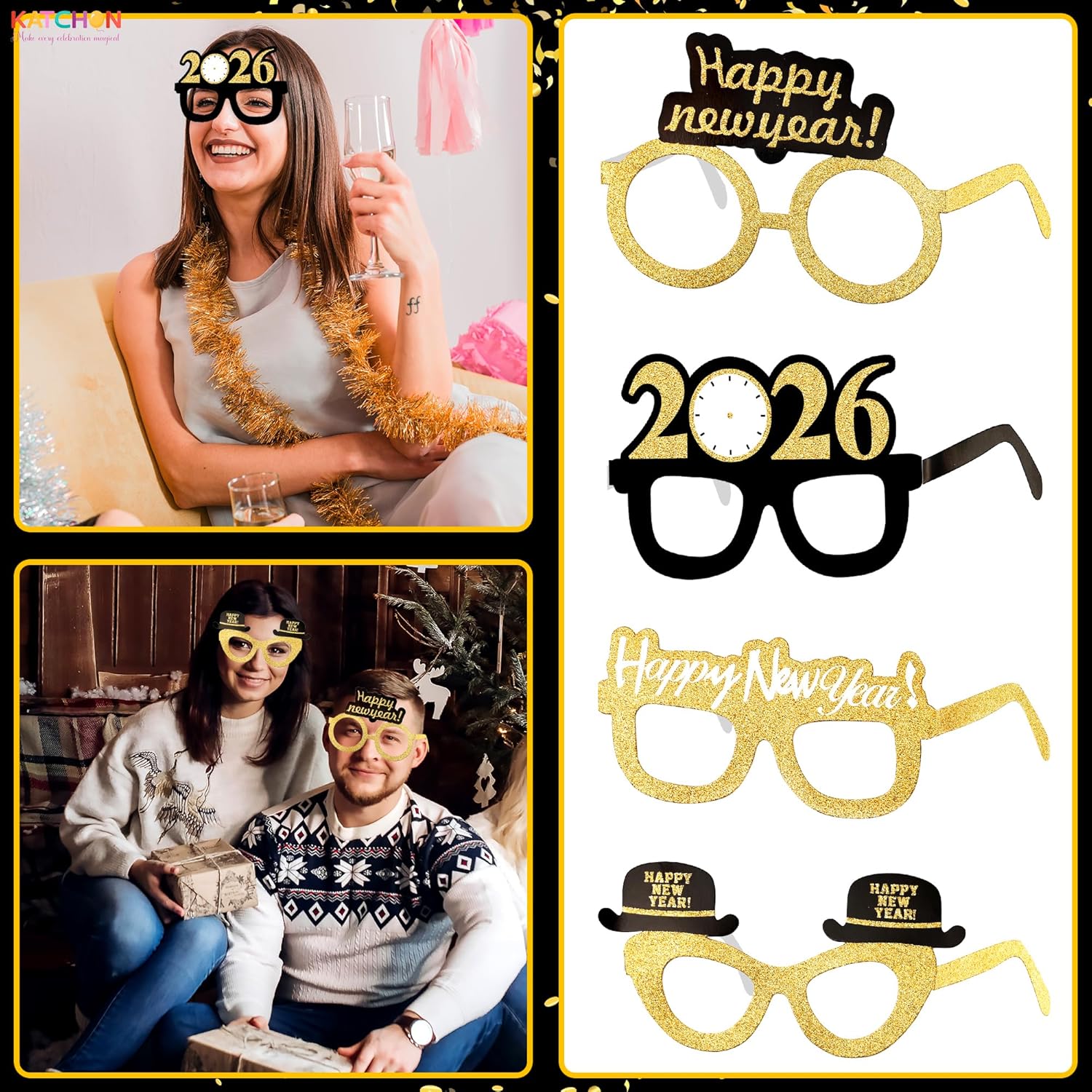 KatchOn, 2026 Glasses New Years - Pack of 12 | Happy New Year Glasses, New Years Eve Party Supplies 2026 | New Years Photo Booth Props, New Years Decorations 2026 | NYE Party Favors, NYE Decorations - Image 8