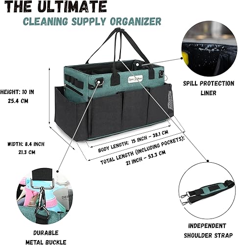 Miniatura 10 de Zyno Moon Bolsa de limpieza resistente, forro resistente al agua, organizador de suministros extra grande, para profesionales de la limpieza,