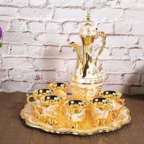 Miniatura 3 de Juego de té turco vintage, tetera de metal real con 6 tazas de té y bandeja, taza de café para beber vino, taza de café para el hogar, bar, adorno
