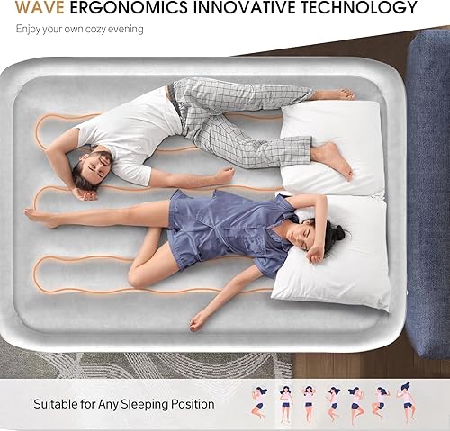 Miniatura 2 de DIVON Colchón de aire tamaño matrimonial con bomba integrada, colchón inflable de 18 pulgadas de alto con patrón de ondas, colchón