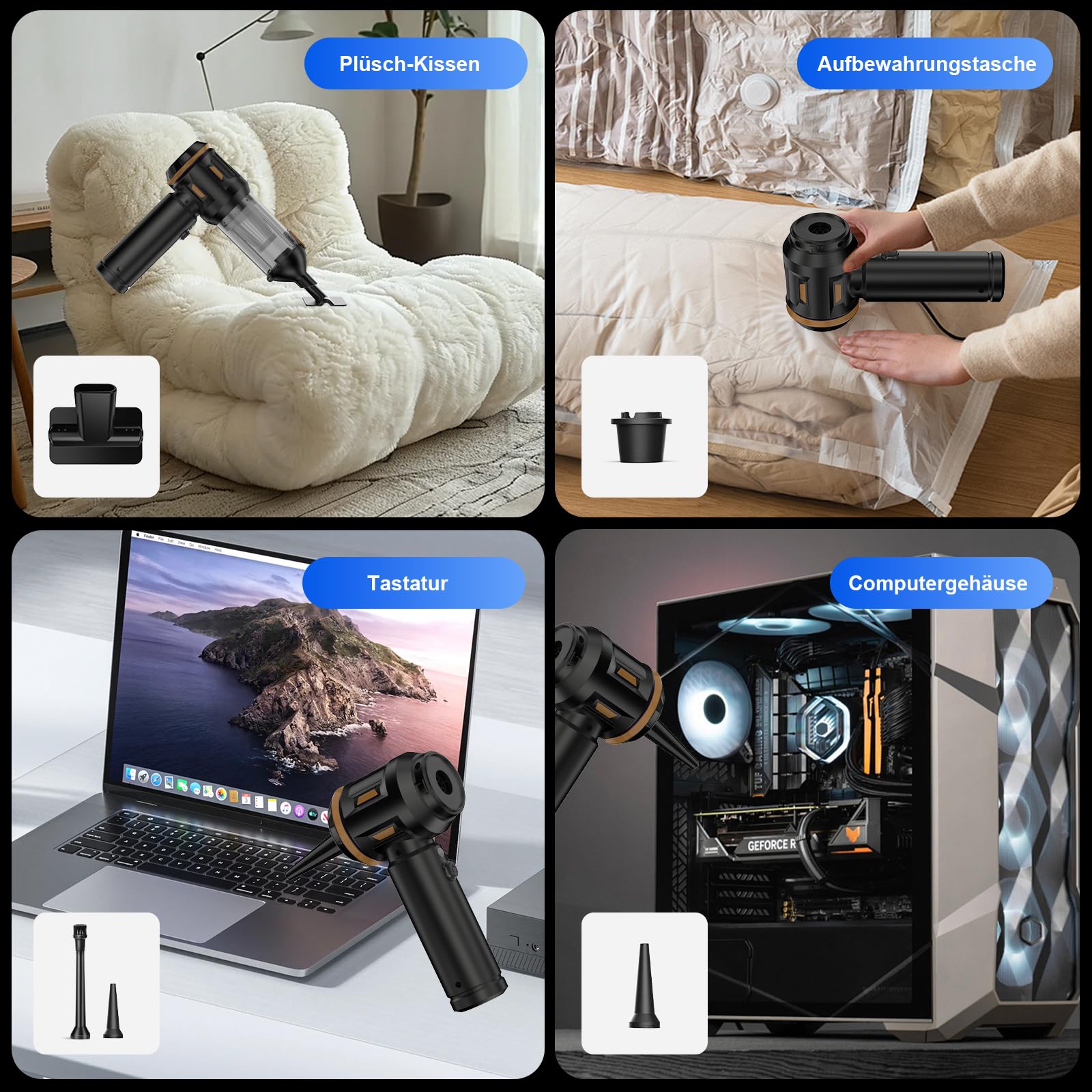 Handstaubsauger Akku, 26000 Pa 4-In-1 Mini Staubsauger Kabellos mit Digitalanzeige 1-Knopf-Selbstentleerung Autostaubsauger 6000mAh 3 Gang Einstellung für Auto, Bürotisch, Tierhaar, Sofa (Schwarz)