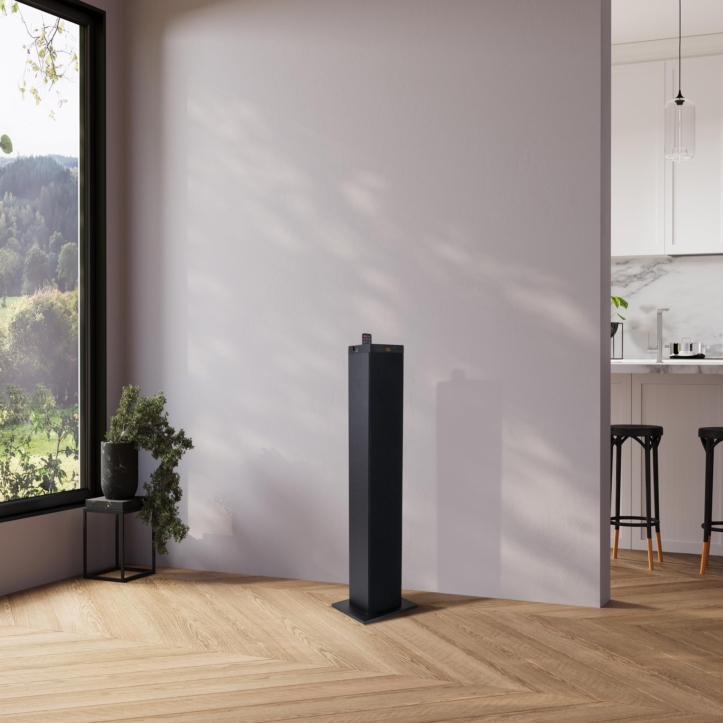 GOgroove Enceinte Tour Bluetooth avec Caisson de Basses Integre, Colonne 120W Puissance Max, Double Haut-Parleur, USB 2.0, AUX 3,5 mm, MP3, Radio FM (Noir)