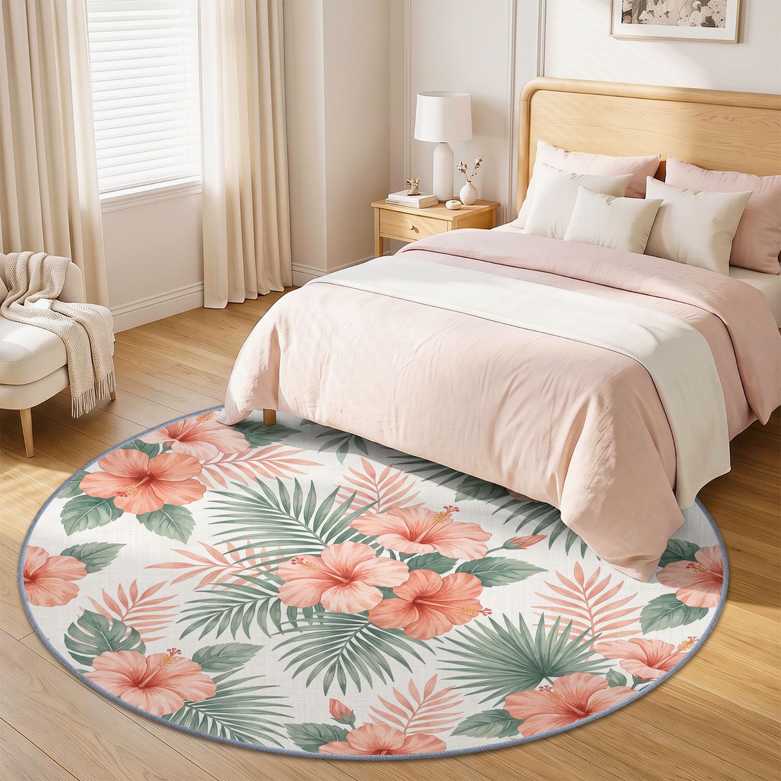 Alfombra redonda de pelo bajo con diseño de selva tropical, 160 cm, para