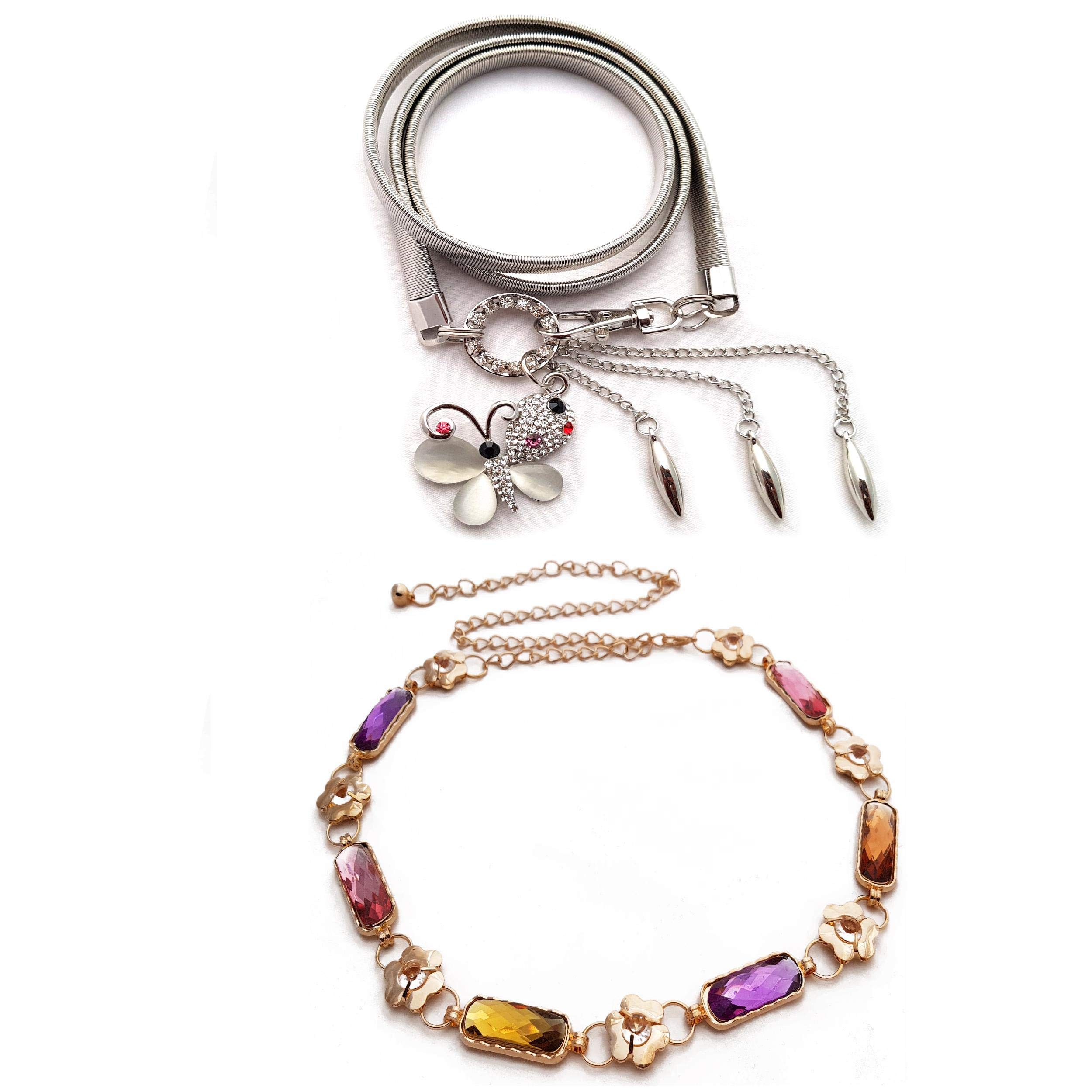 VRITRAZ Women And Girl Fashion Metal Stretchable Gold Plated Belly Chain Waist Belt Jewellery Gift kamarbnd Waistband SilverButterFly StoneRectangle (B07HYYCDTL) Amazon Price History, Amazon Price Tracker