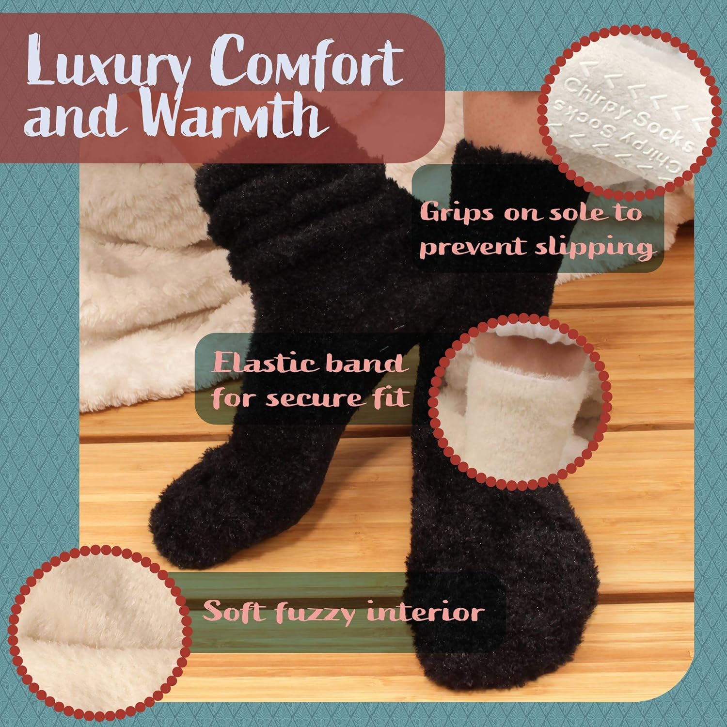 BambooMN Colorful Fuzzy Socks - Assorted Super Soft Warm Microfiber Comfy Home Socks - Value Pack