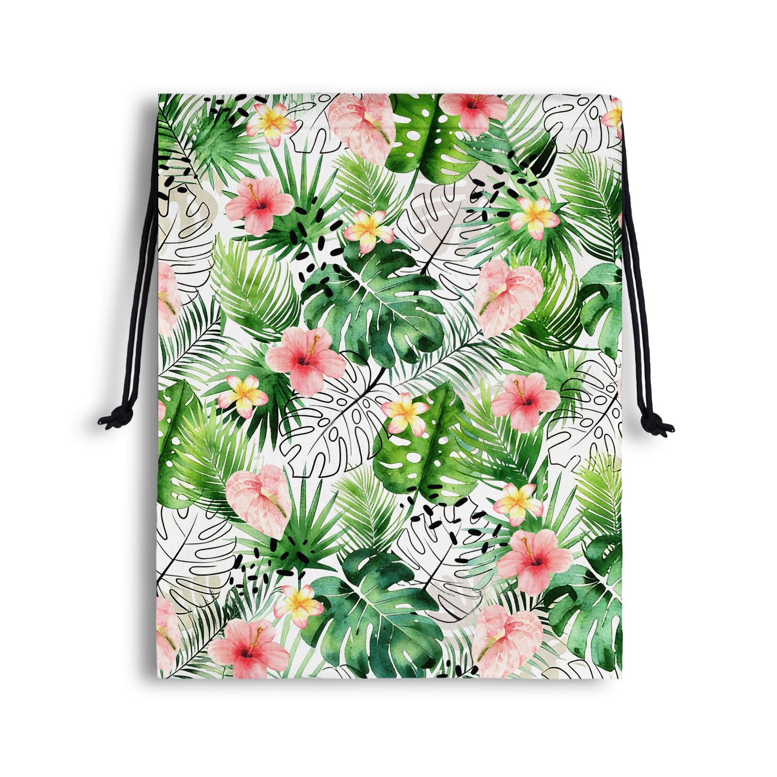 Tropical Green Leaf Drawstring Bag Waterproof Storage Pouch Bags for Hiking