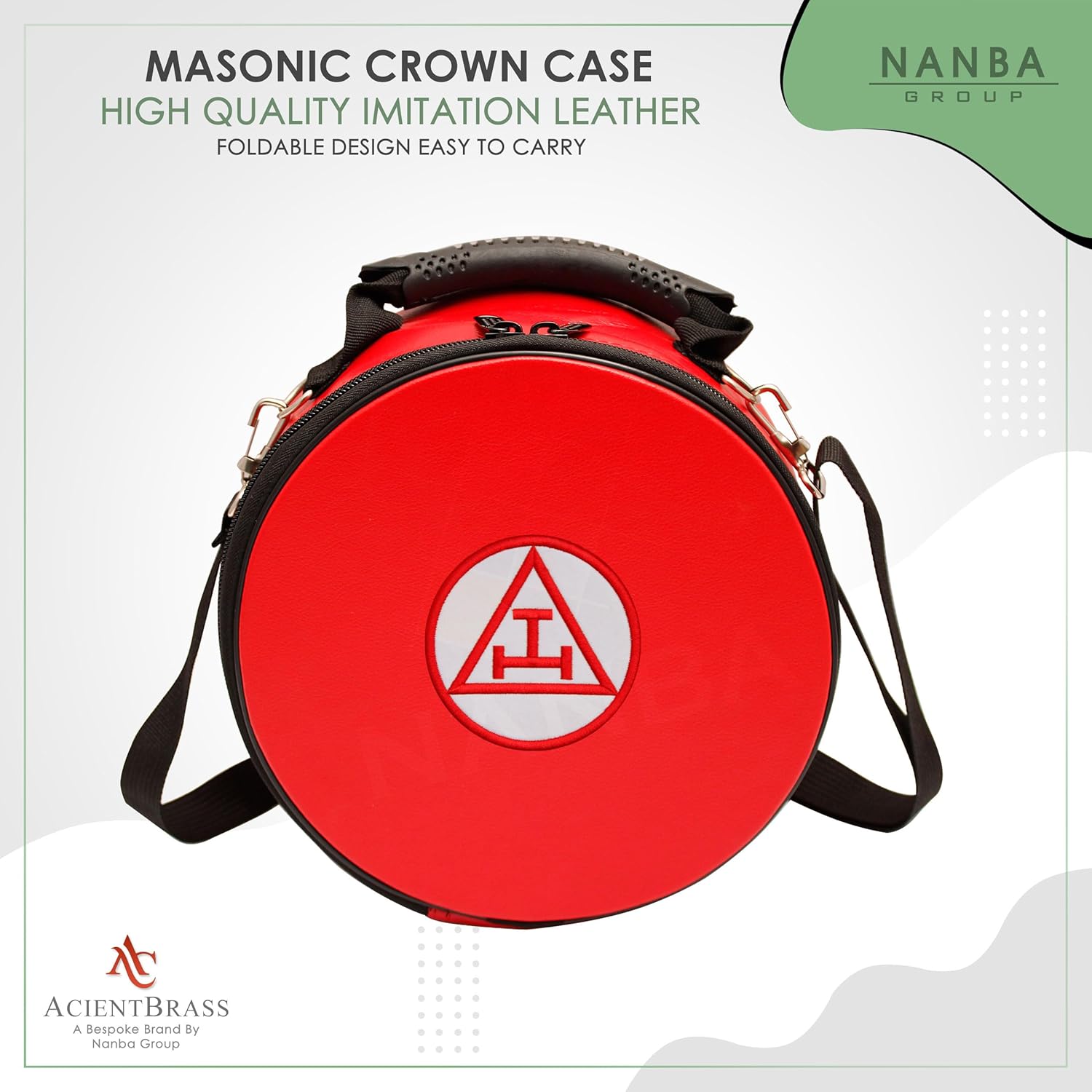 Premium Masonic Cap Case – Imitation Leather Hat Box with Adjustable Shoulder Strap & Foldable Design - Machine Embroidery (Royal Arch Chapter - Red on White)