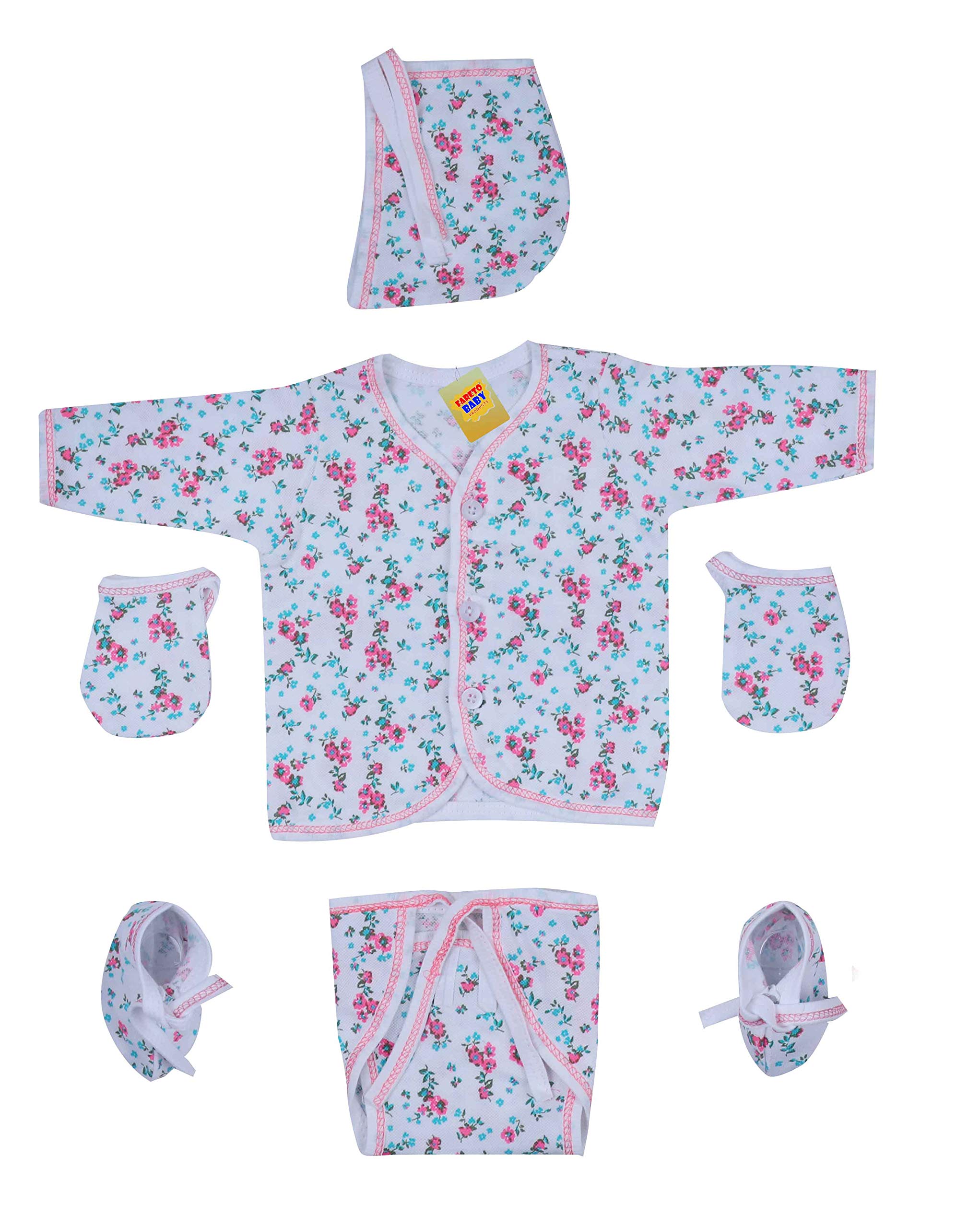 First Kids Step Fareto Newborn Baby's Front Open Shirts Caps Nappy Mittens and Booties (Assorted, 0-3 Months) Combo of 4 2