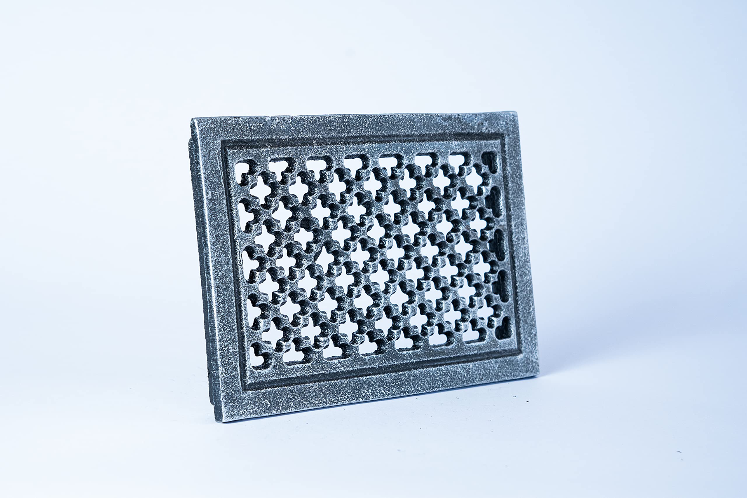 SEZAM Griglia di ventilazione in ghisa 22,3 x 2,3 x 15,5 cm, per stufe in maiolica, forni a legna e caminetti - griglia per aria calda- griglia d'ariaper stufa, verniciato argento antico