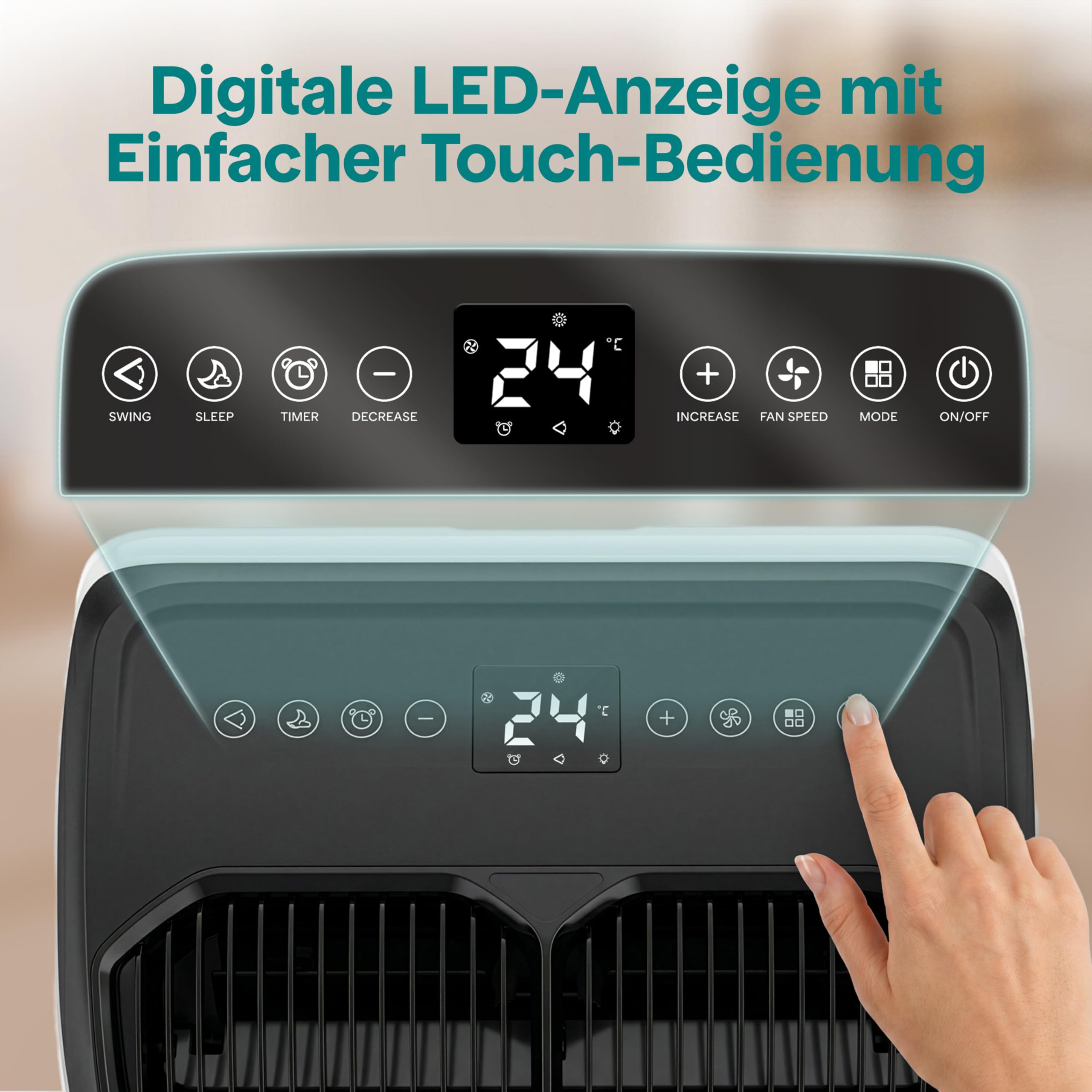 SereneLife Klimaanlage Mobil 12.000 BTU mit Heizfunktion – Kleine Klimaanlage für Zimmer bis 32 m² | Kühlen, Heizen, Entfeuchter & Ventilator | 48 dB | Grau