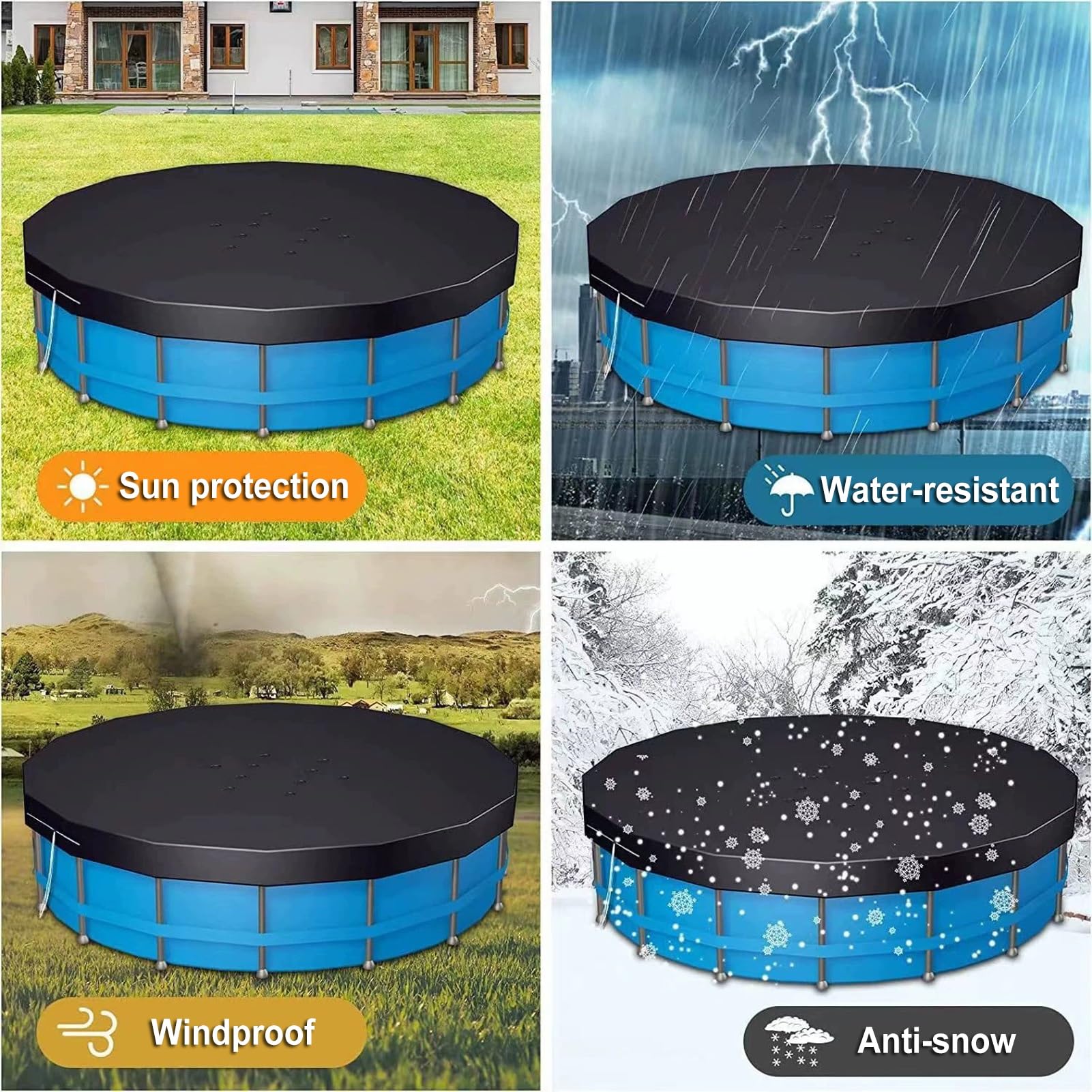 Telo di Copertura per Piscina Rotondo,copertura piscina fuori terra con coulisse e chiodi,antivento e protezione solare per piscine gonfiabili,vasche da bagno,trampolino(12FT(366 * 20cm))