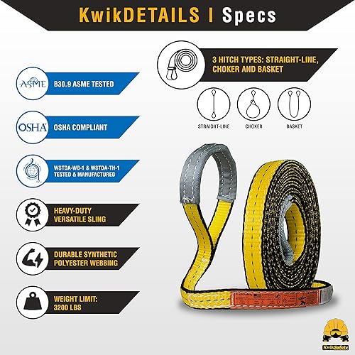 Miniatura 3 de KwikSafety Eslingas tejidas  Tamaños de 1 y 2 pulgadas  Correa de doble ojal  Para descargar, levantar, izar, trasladar