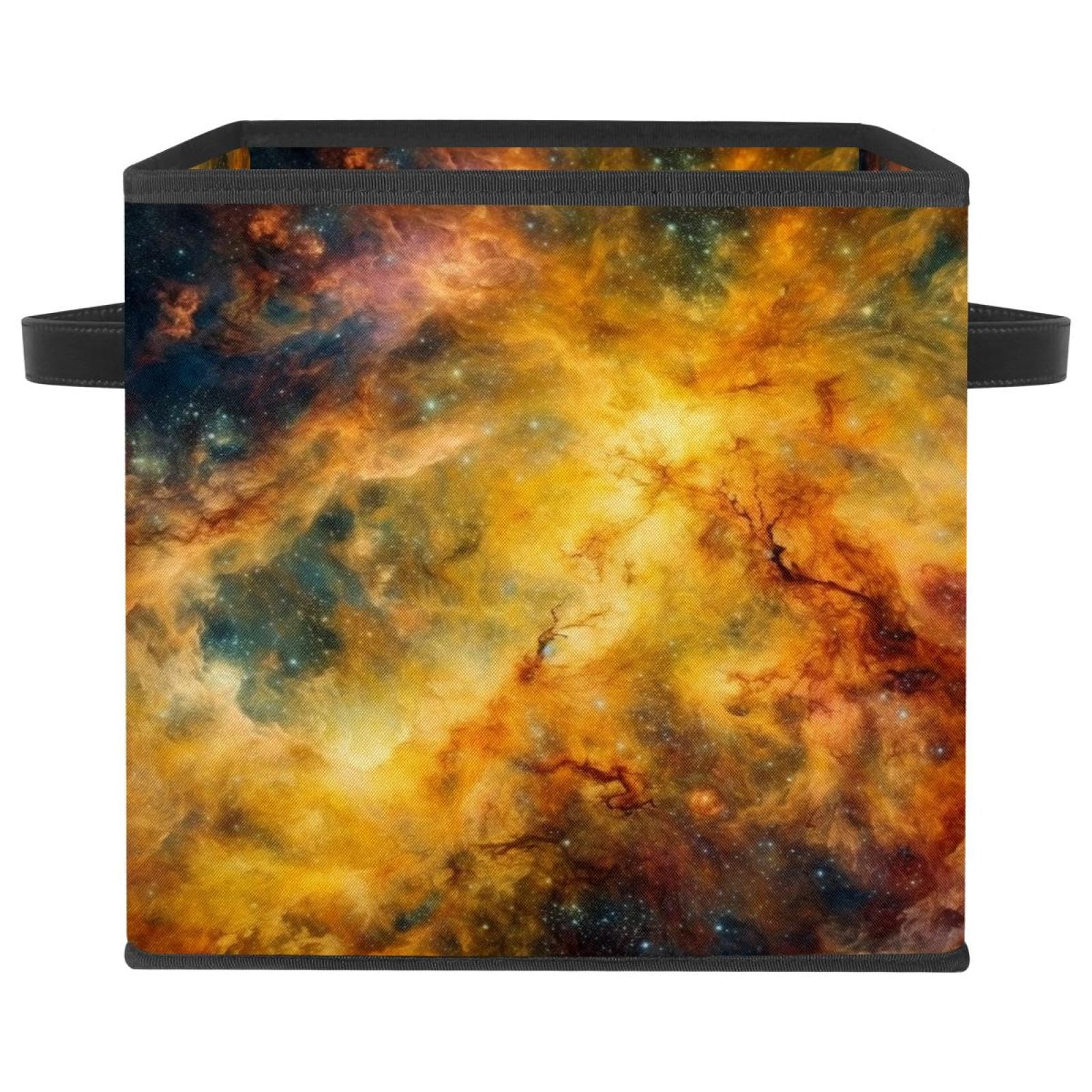 Coffre de rangement cubique galaxie jaune pour regrouper livres et jouets