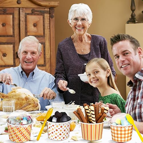 Miniatura 5 de Nosiny Juego de 180 vasos de papel desechables de otoño con tapas de cúpula y cucharas, 80 tazas de otoño de 9 onzas, 100 cucharas, tazas de postre,