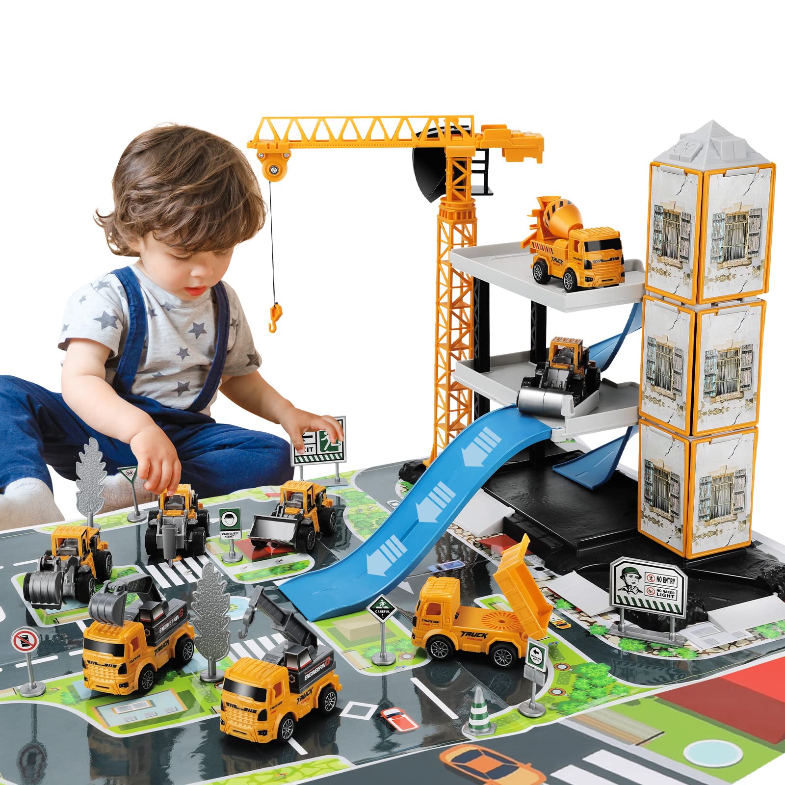 Buy TEMI Construction Toys Kids Construction Site Vehicles Toy Set with