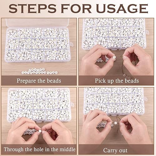 Miniatura 6 de PlusWin 1000 cuentas de letras redondas del alfabeto de 0.157 x 0.276 pulgadas (0.157 x 0.276 in), 4 estilos mixtos, cuentas y surtidos de cuentas