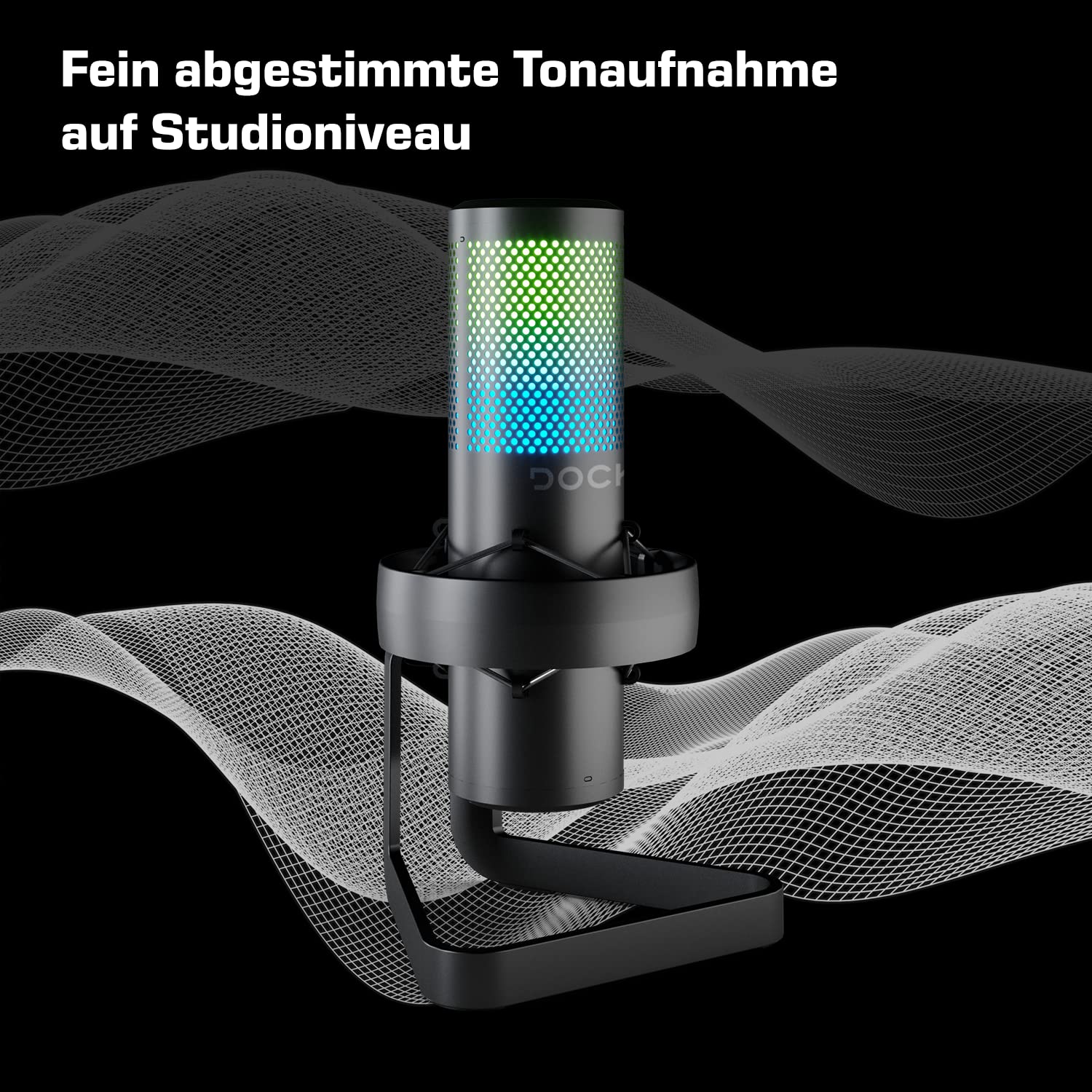 DOCKIN MP3000 - Premium RGB USB Condensateur Microphone pour PC, PS5, PS4 & Mac, 4 Modes d'enregistrement, Plug & Play, Microphone de Jeu PC avec Support, Streaming, Studio Mic pour Podcast, Twitch