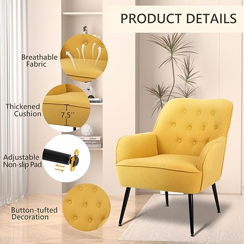 Miniatura 4 de Silla decorativa, sillón tapizado de tela de lino, sillones modernos para sala de estar, cómodas sillas de lectura, acogedor sofá para dormitorio,