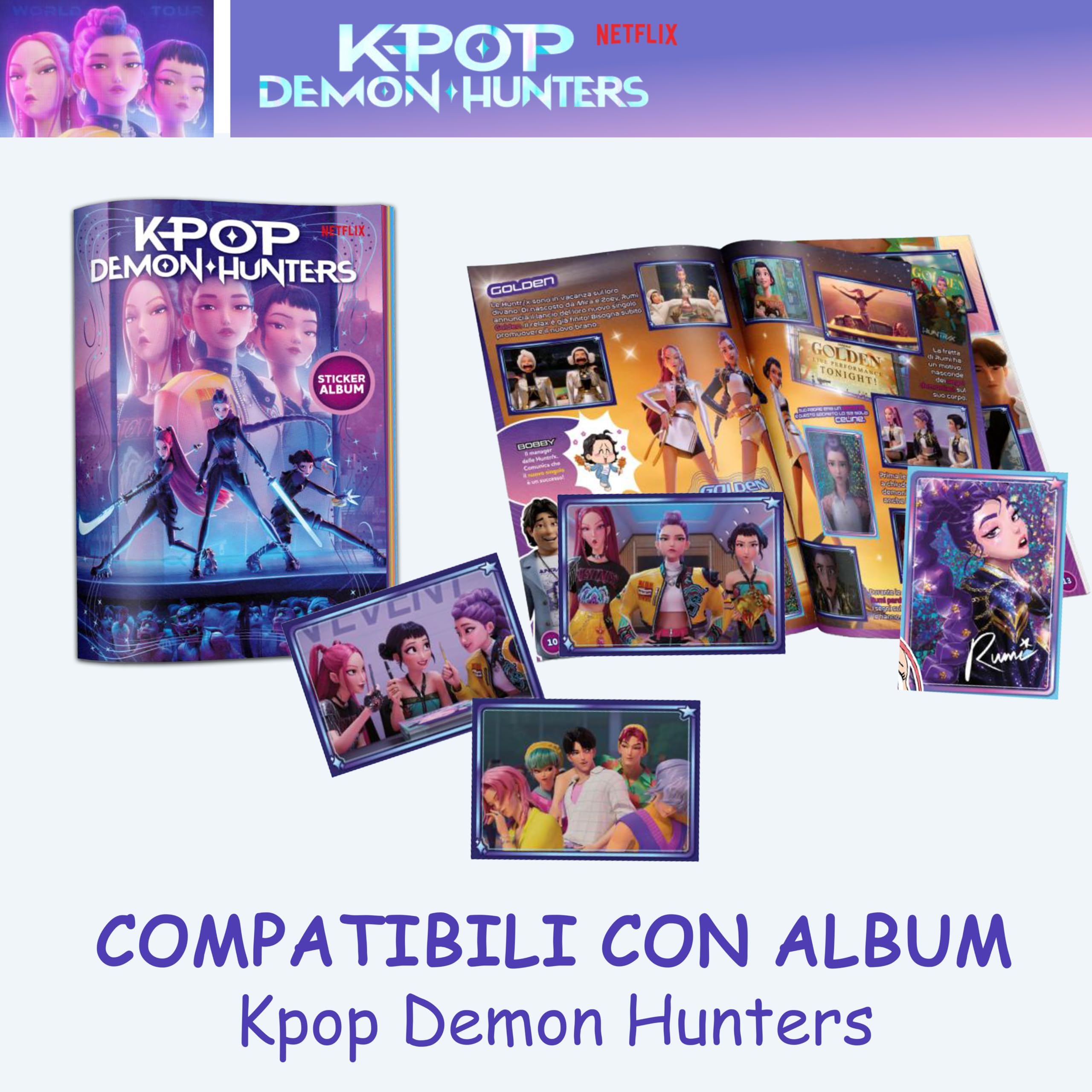 Figurine KPop Demon Hunters, 15 Pacchetti, 75 Stickers Ufficiali - 4