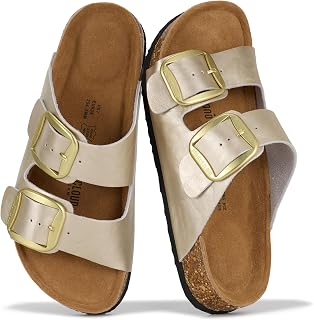 Project Cloud 100% Genuine Leather Footbed Sandals for Women (Santorini) | Comfortable Beach Essentials Womens Sandals Plush Memory Foam Cushioning Vacation Essentials Slides for Women Footwear