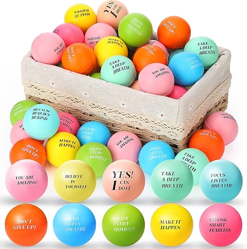 Miniatura 27 de Sotiff 100 bolas de estrés motivacionales de espuma colorida, citas inspiradoras para aliviar el estrés, paquete de bolas de agradecimiento a