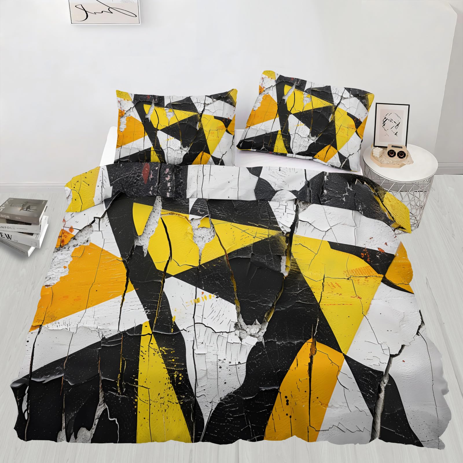 Crack Graffiti-Bettwäsche-Set, King-Size-Bett, Retro-Geometrie, Bettbezug mit 2 Kissenbezügen, Street Art, weich, leicht, pflegeleicht, für Gästezimmer für Erwachsene (220 x 230 cm)