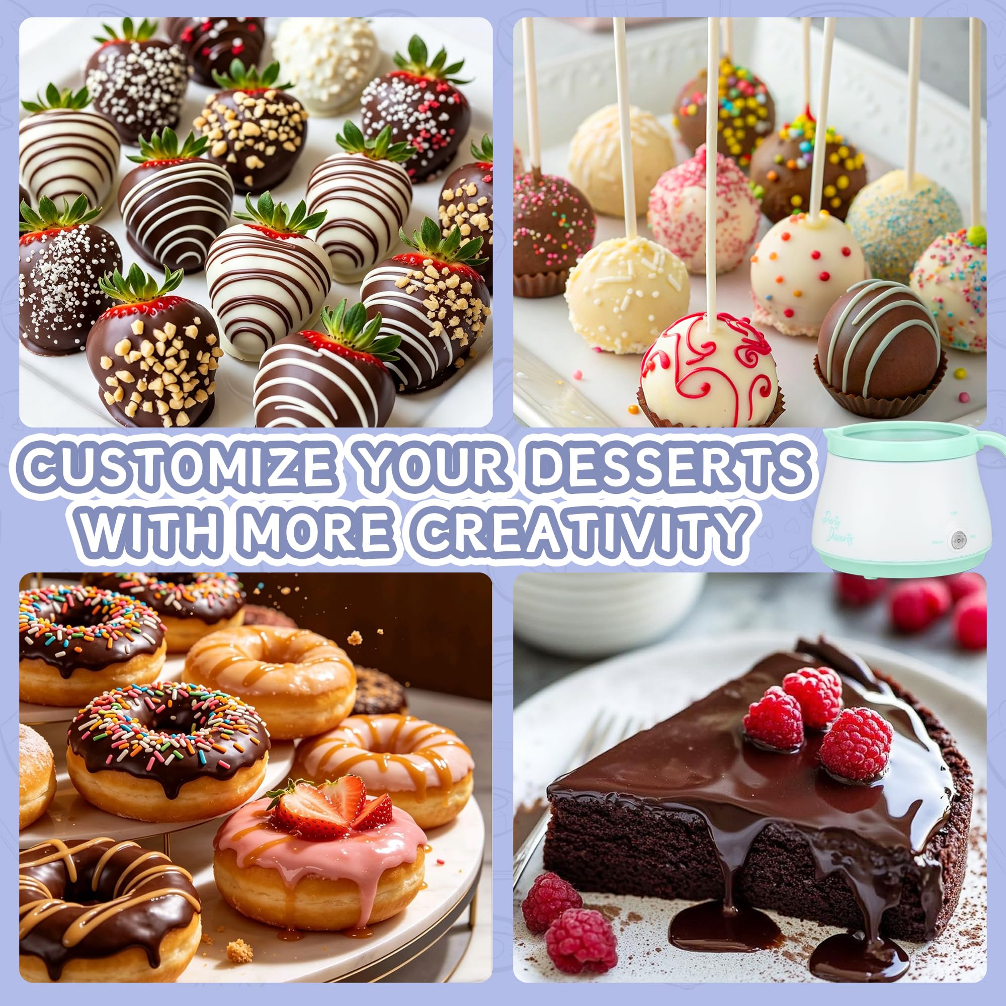 Party Desserts Melting Pot Elettrico Cioccolato con 2 Pentole Slicone 2,5 Tazze (Acquamarina)