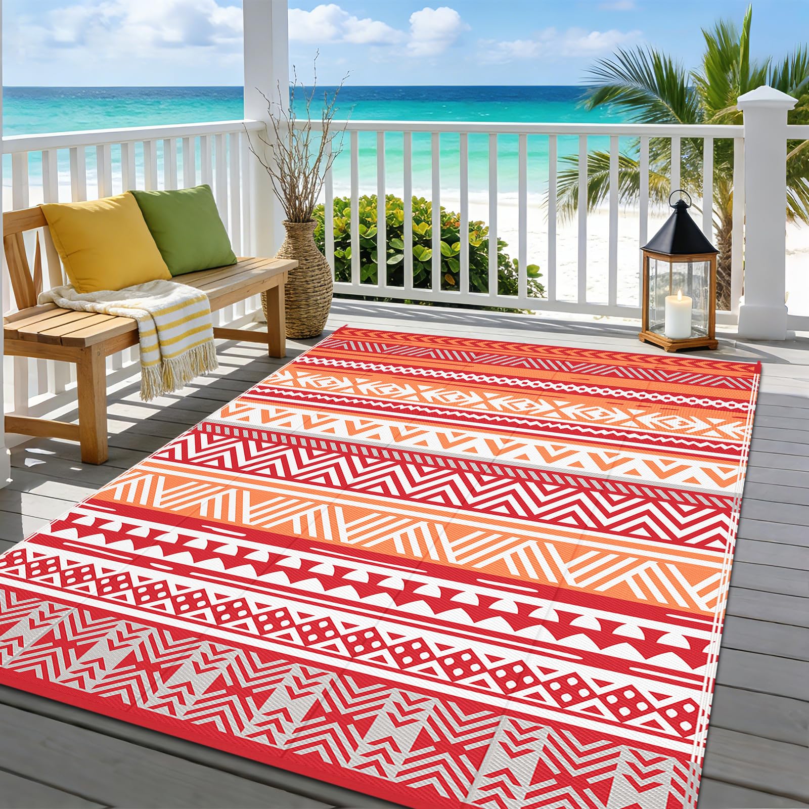 Enyhom Plastic Outdoor Rugs Waterproof, 180 x 270 cm UV Resistant Garden Patio Mat Easy Cleaning, Large Reversible Outdoor Carpet for RV Camping Picnic Backyard Deck, Orange