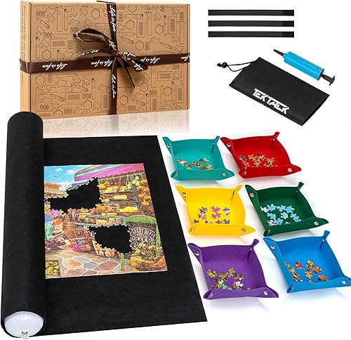 Tektalk Diseño de mayor capacidad, alfombrilla enrollable para rompecabezas en delicada caja de embalaje con bomba de mano, almacenamiento para